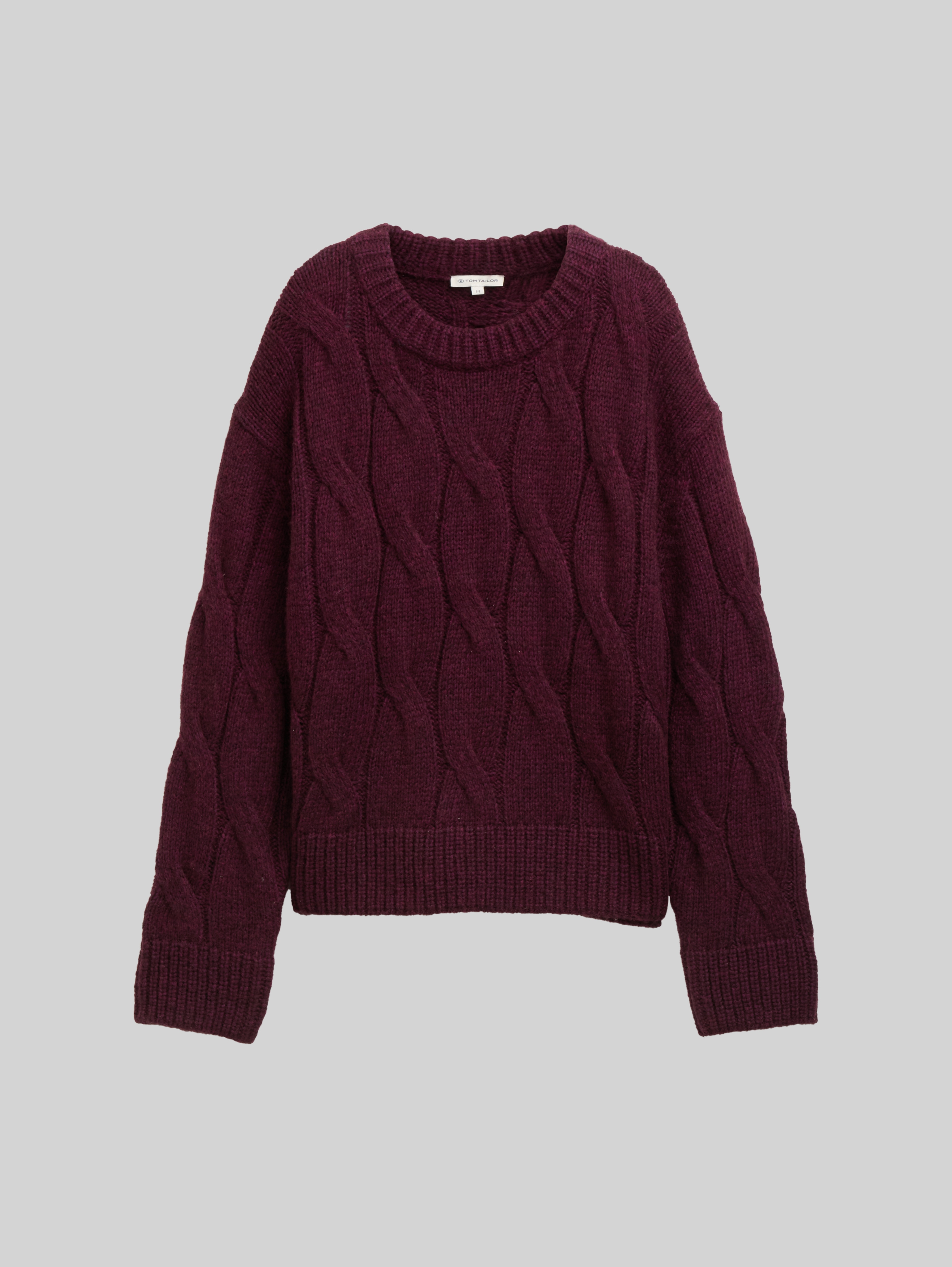 Loose fit knitted jumper with cable pattern in red by Tom Tailor