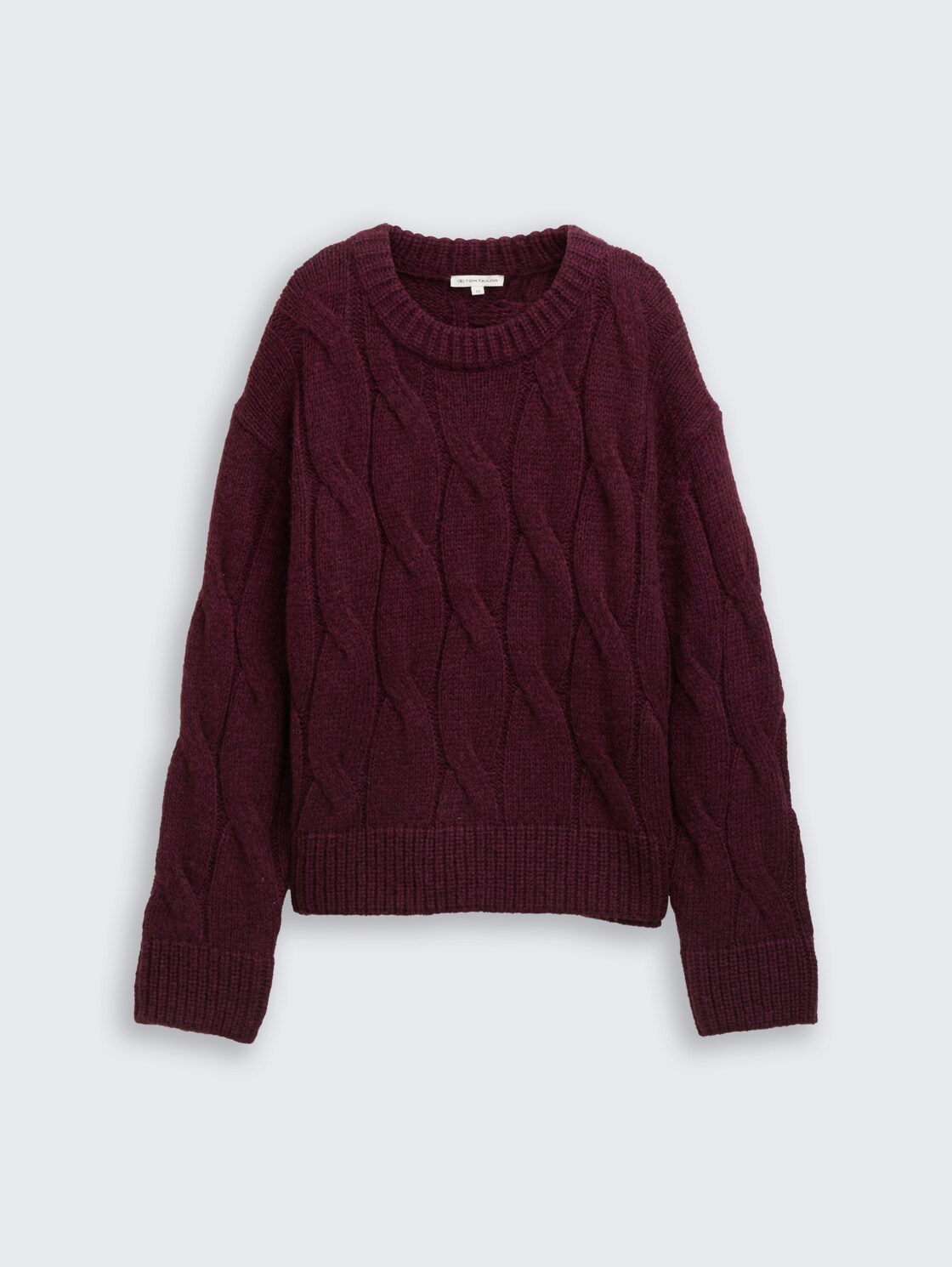 Loose Fit Strickpullover mit Zopfmuster - Dark Red Mélange