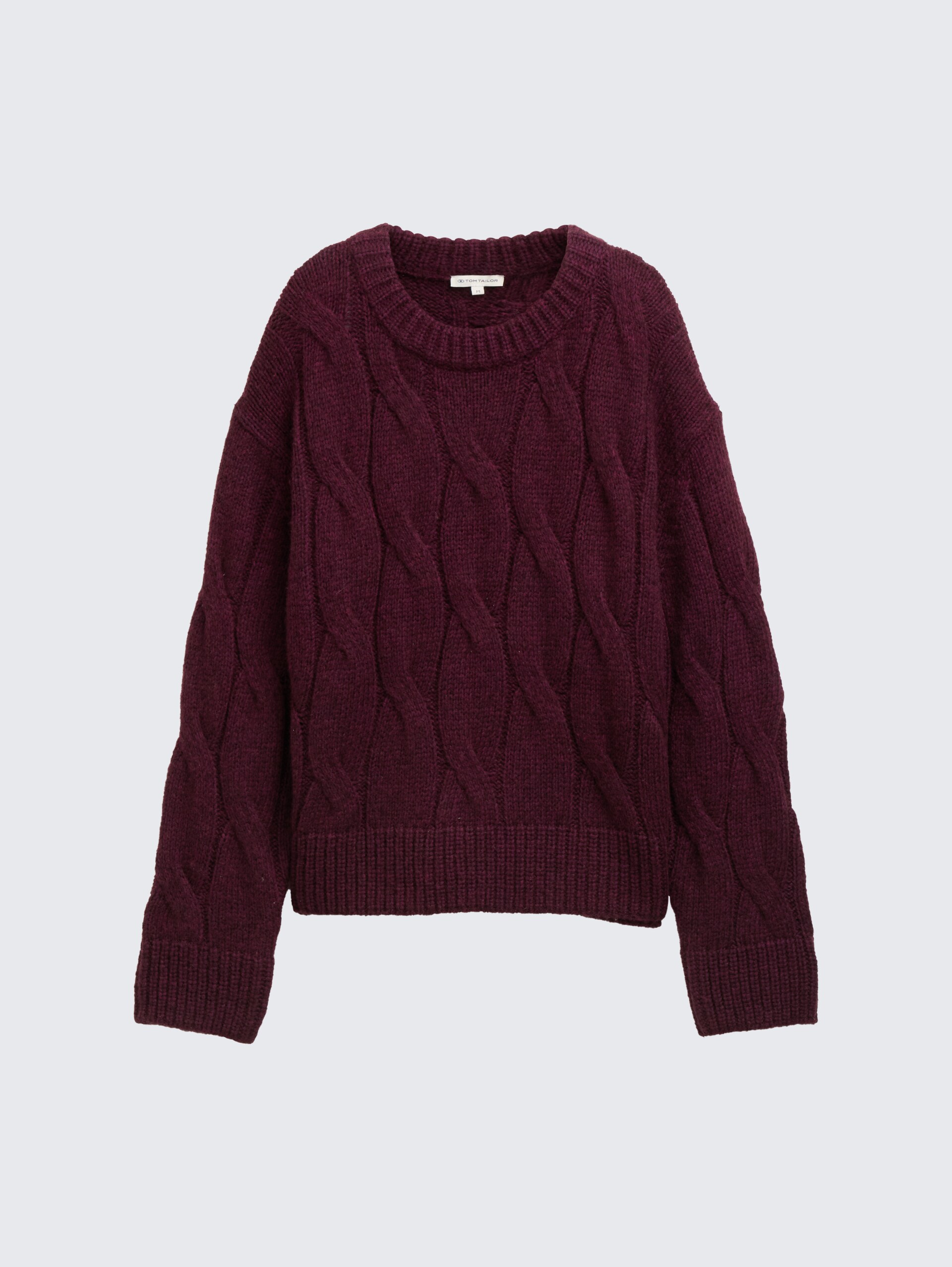 Loose Fit Strickpullover mit Zopfmuster - Dark Red Mélange