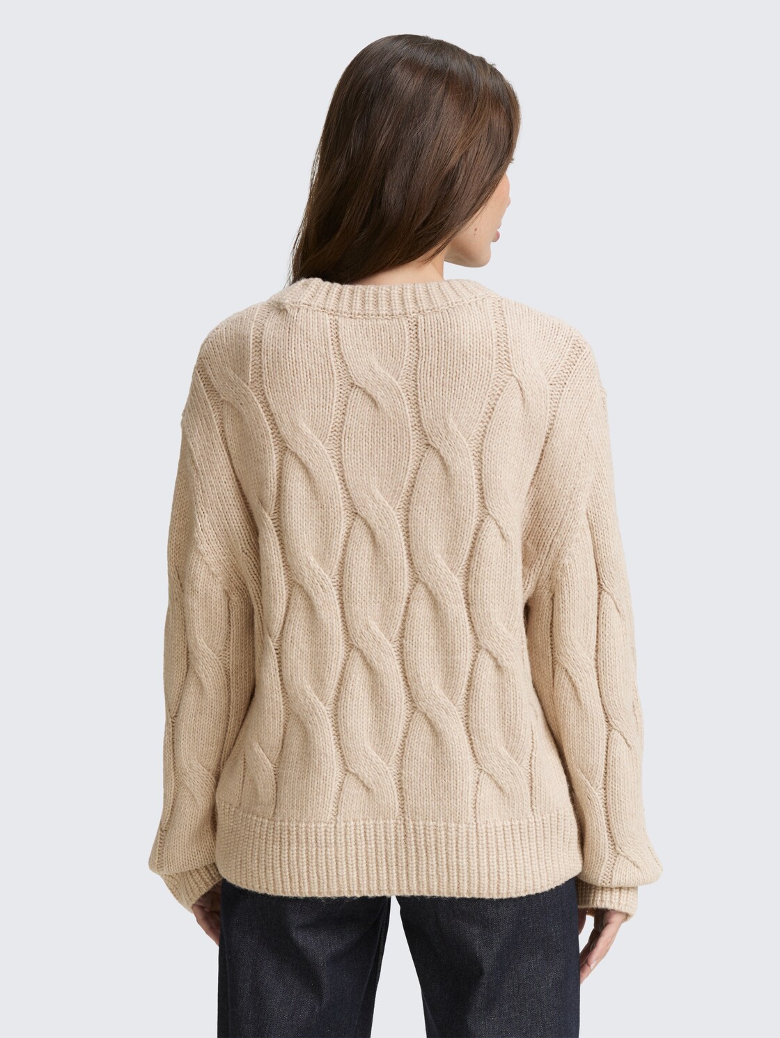 Loose Fit Strickpullover mit Zopfmuster - soft taupe melange