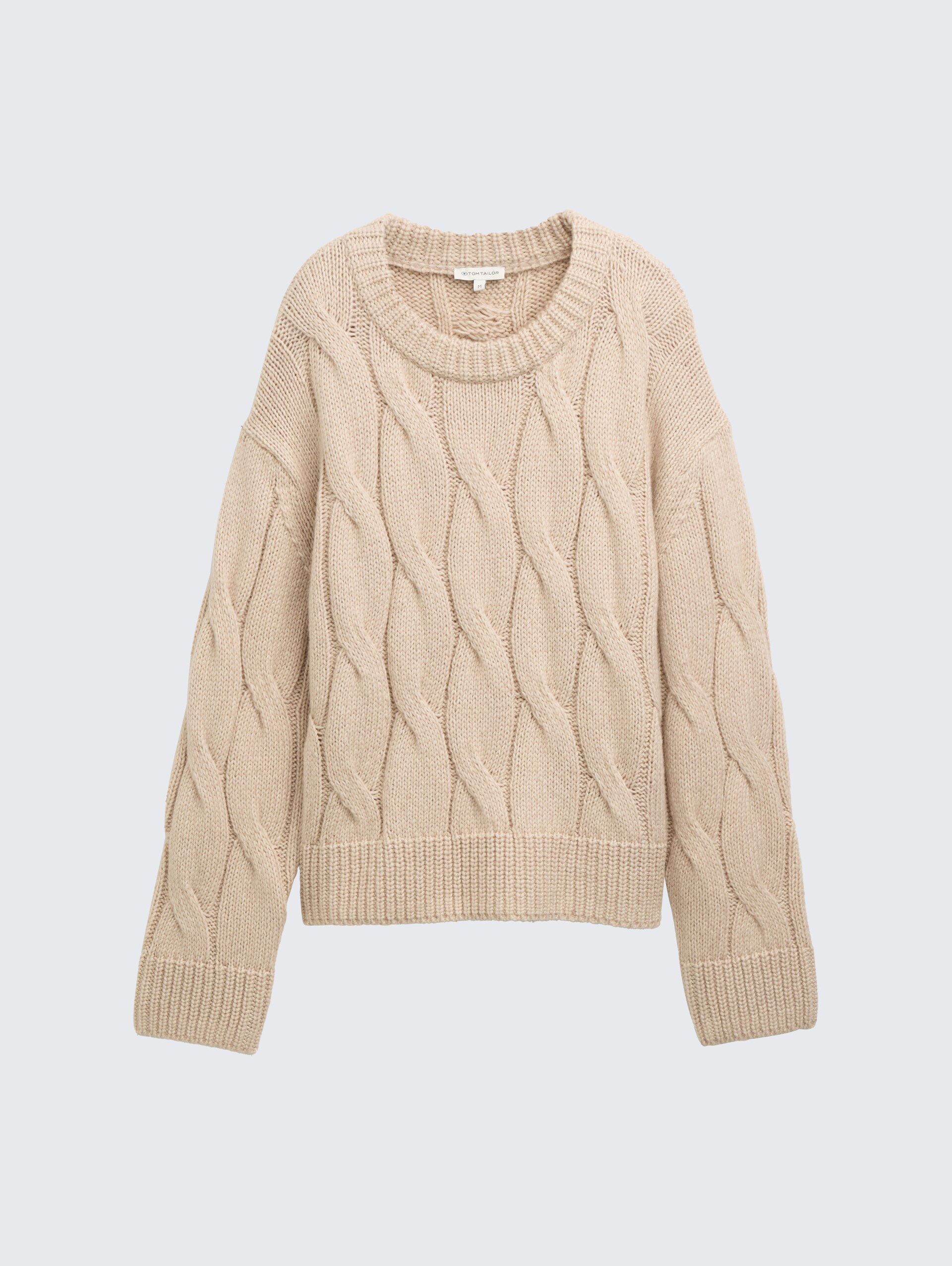 Loose Fit Strickpullover mit Zopfmuster - soft taupe melange