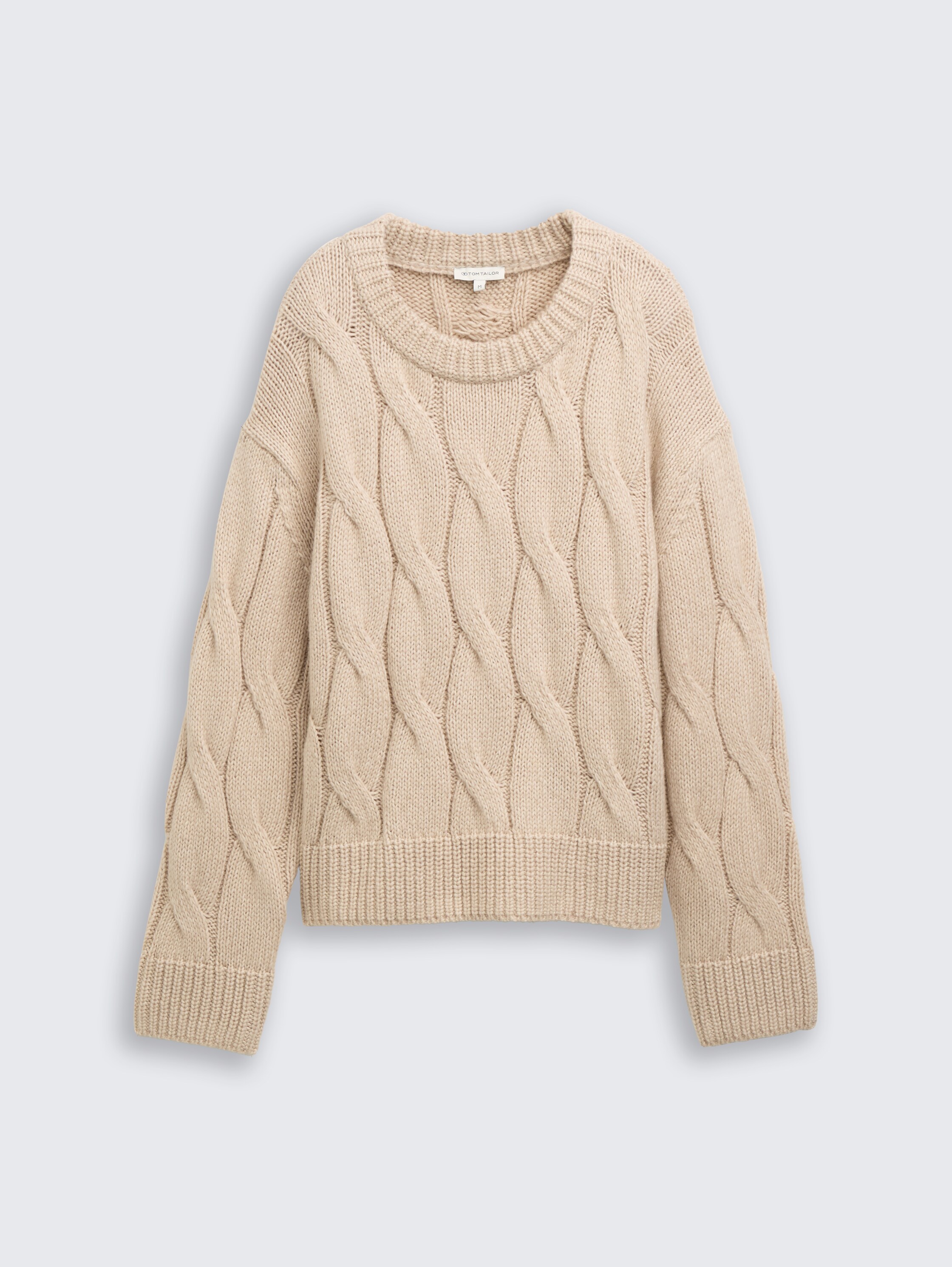 Loose Fit Strickpullover mit Zopfmuster - soft taupe melange