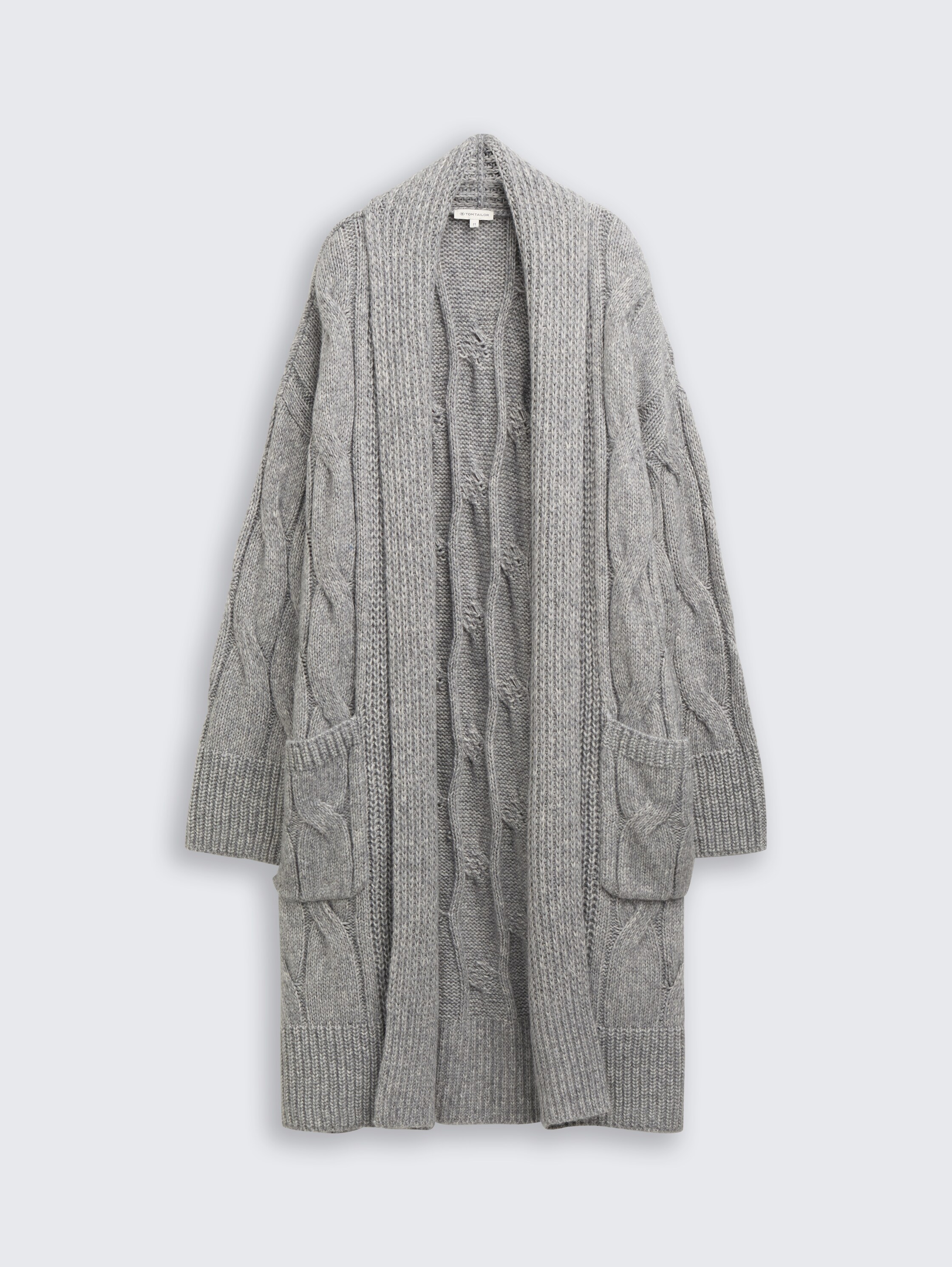 Loose Fit Cardigan mit Zopfmuster - medium_silver_grey_melange - 