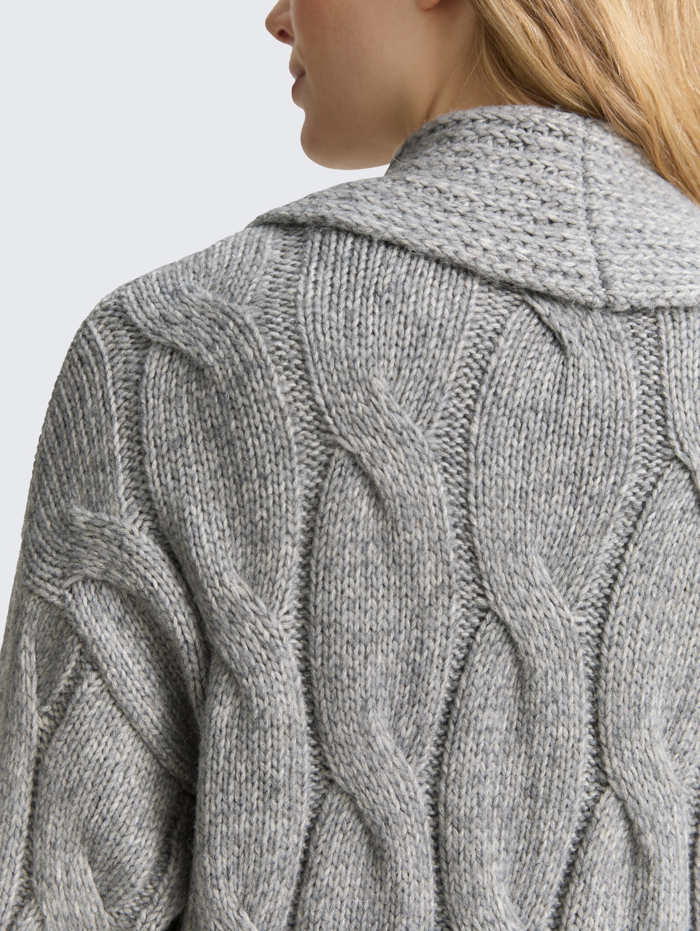 Loose Fit Cardigan mit Zopfmuster - medium_silver_grey_melange - 