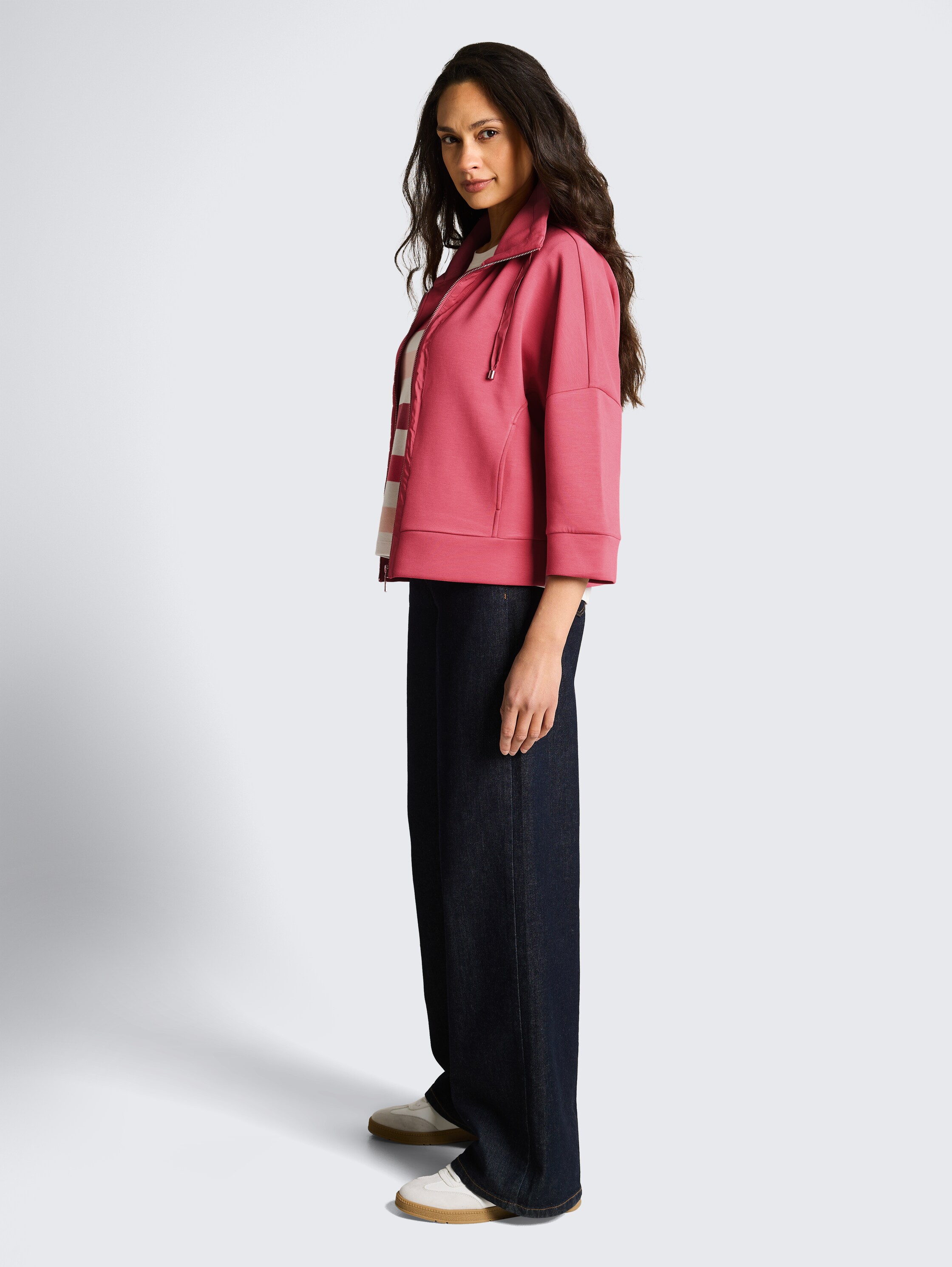 Veste en molleton scuba coupe carrée - cozy pink - Vue de face du modèle