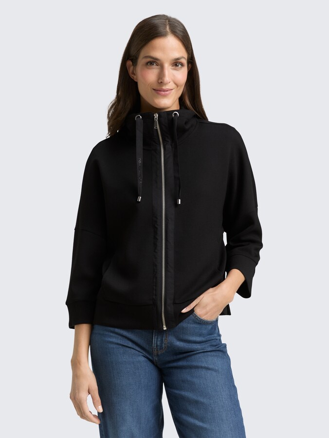 Boxy-fit scuba sweatshirt jacket by Women, deep black