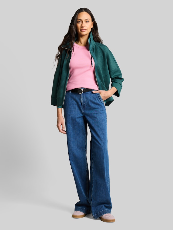 Boxy Fit Scuba Sweatjacke von Women, Deep Meadow Green Melange