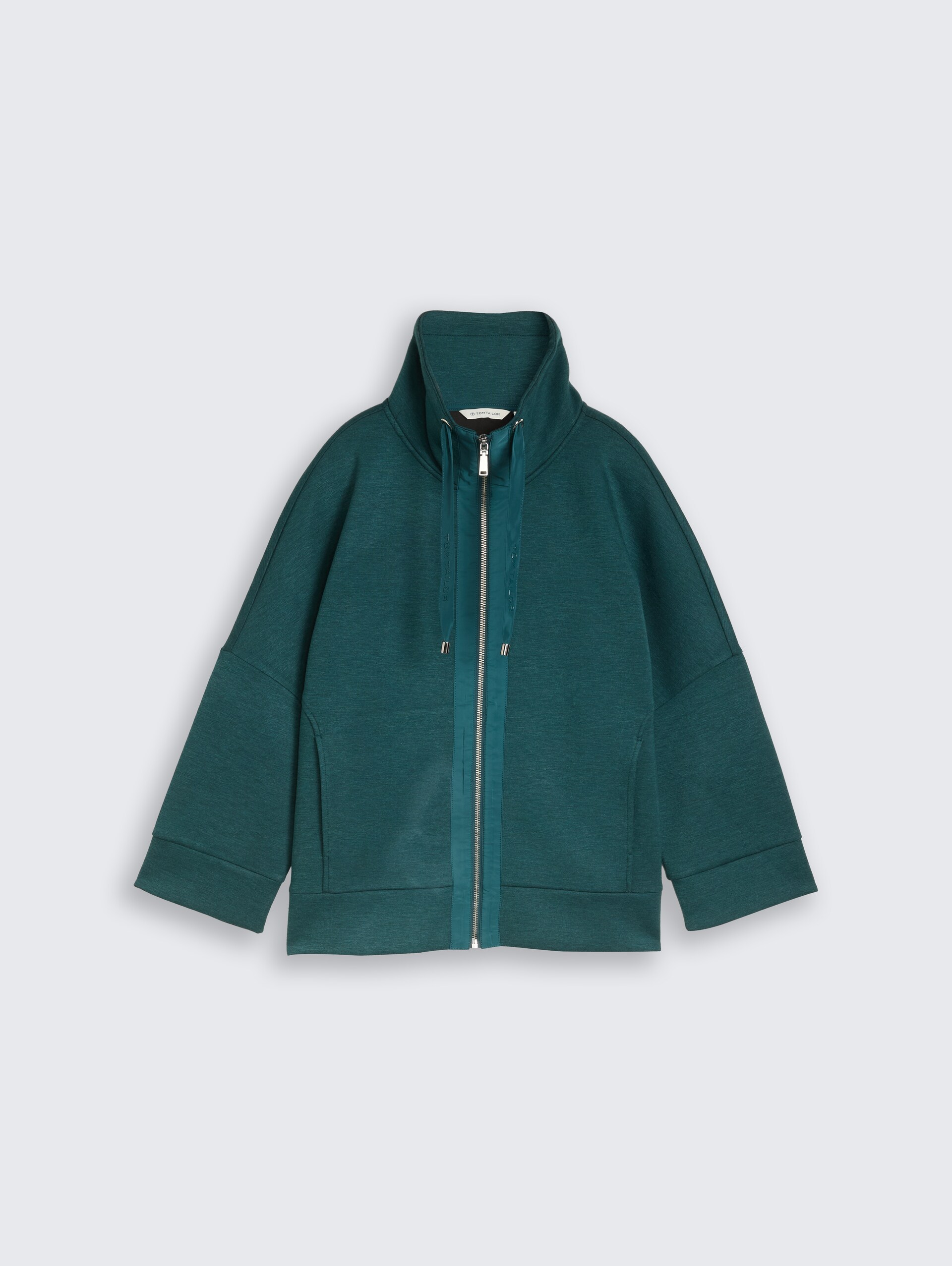 Boxy Fit Scuba Sweatjacke - Deep Meadow Green Melange - Vorder-Produkt-Ansicht