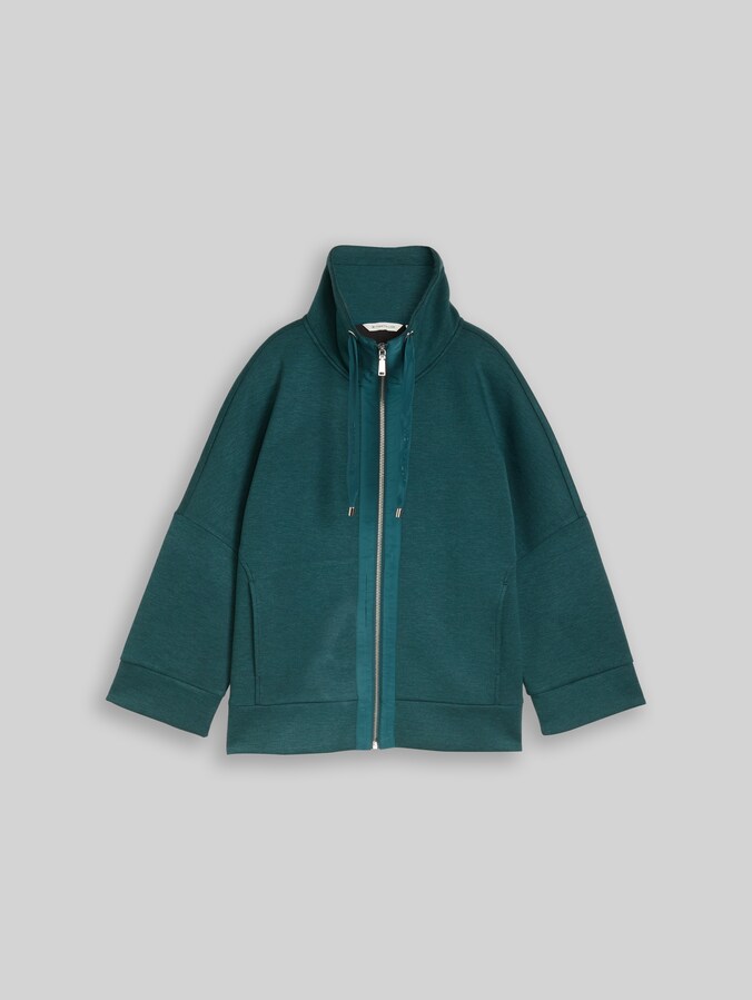 Boxy-fit scuba sweatshirt jacket by Women, Deep Meadow Green Melange