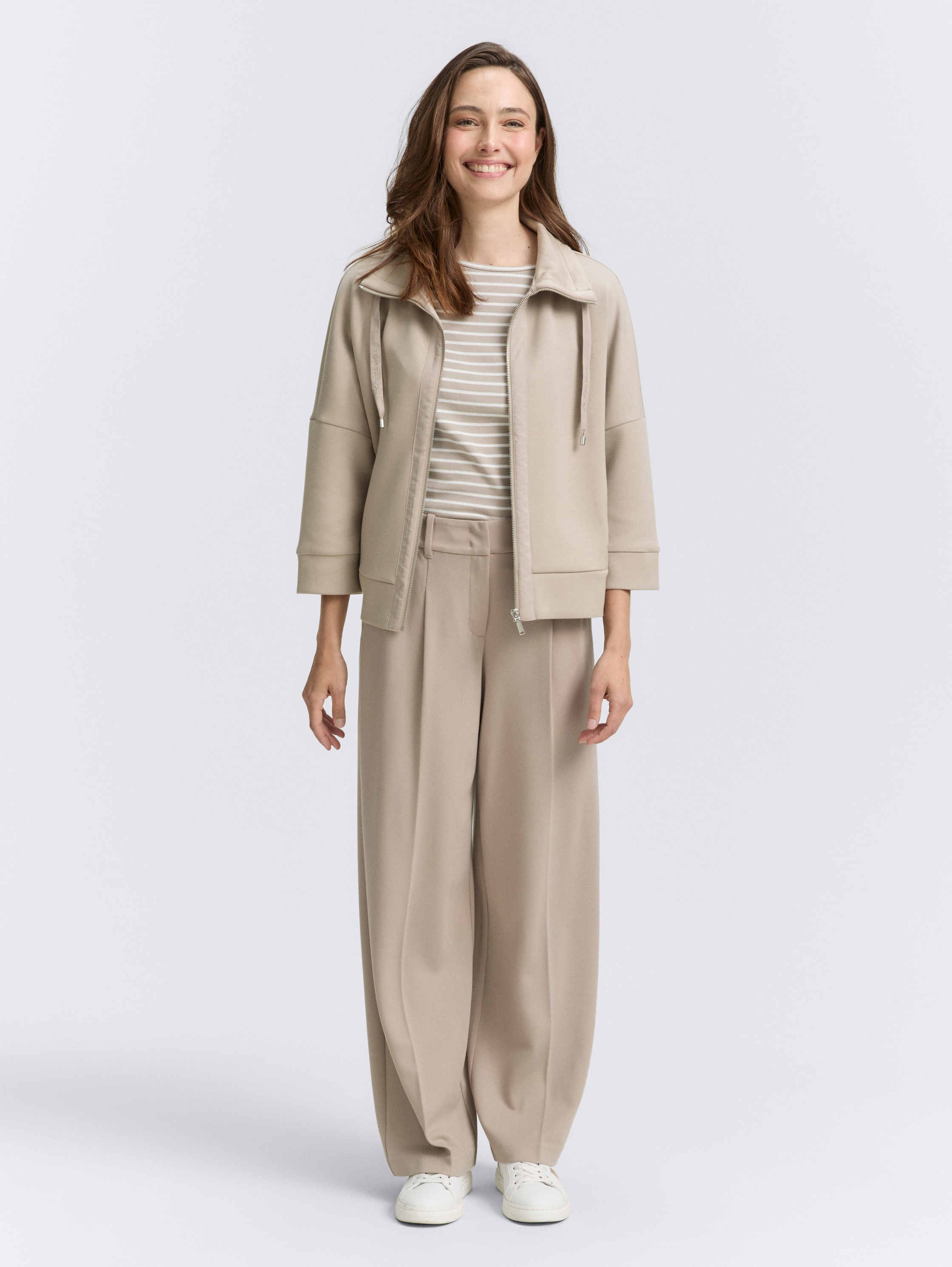 Boxy fit scuba sweatshirt jacket - soft_taupe_grey - 
