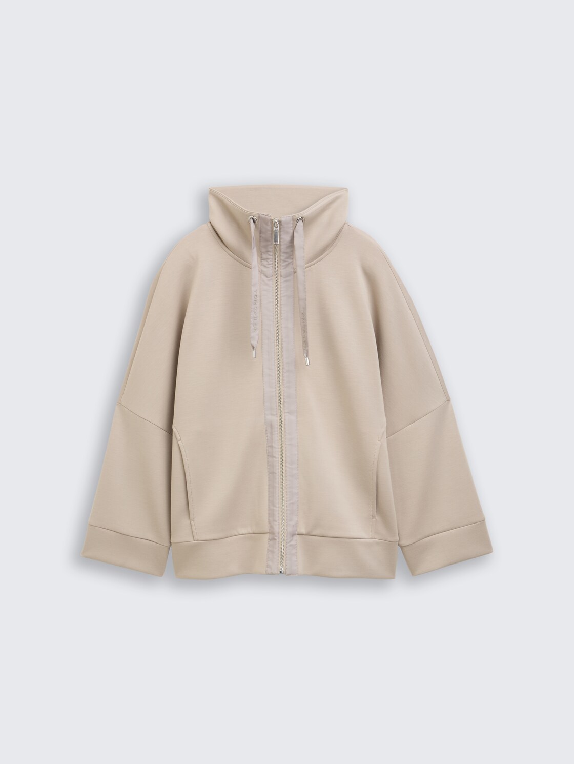 Boxy Fit Scuba Sweatjacke - soft taupe grey - Vorder-Produkt-Ansicht