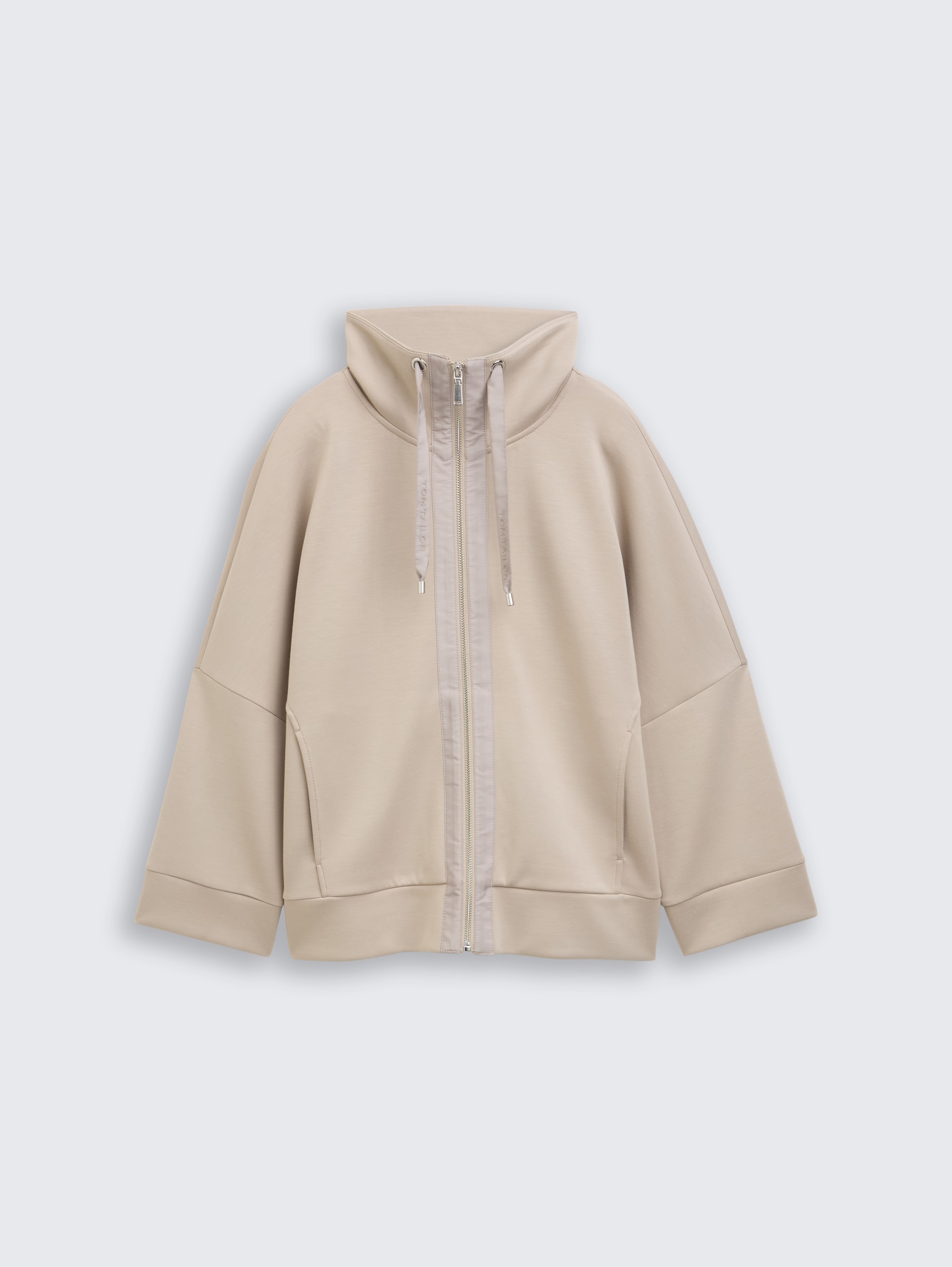 Boxy fit scuba sweatshirt jacket - soft_taupe_grey - 
