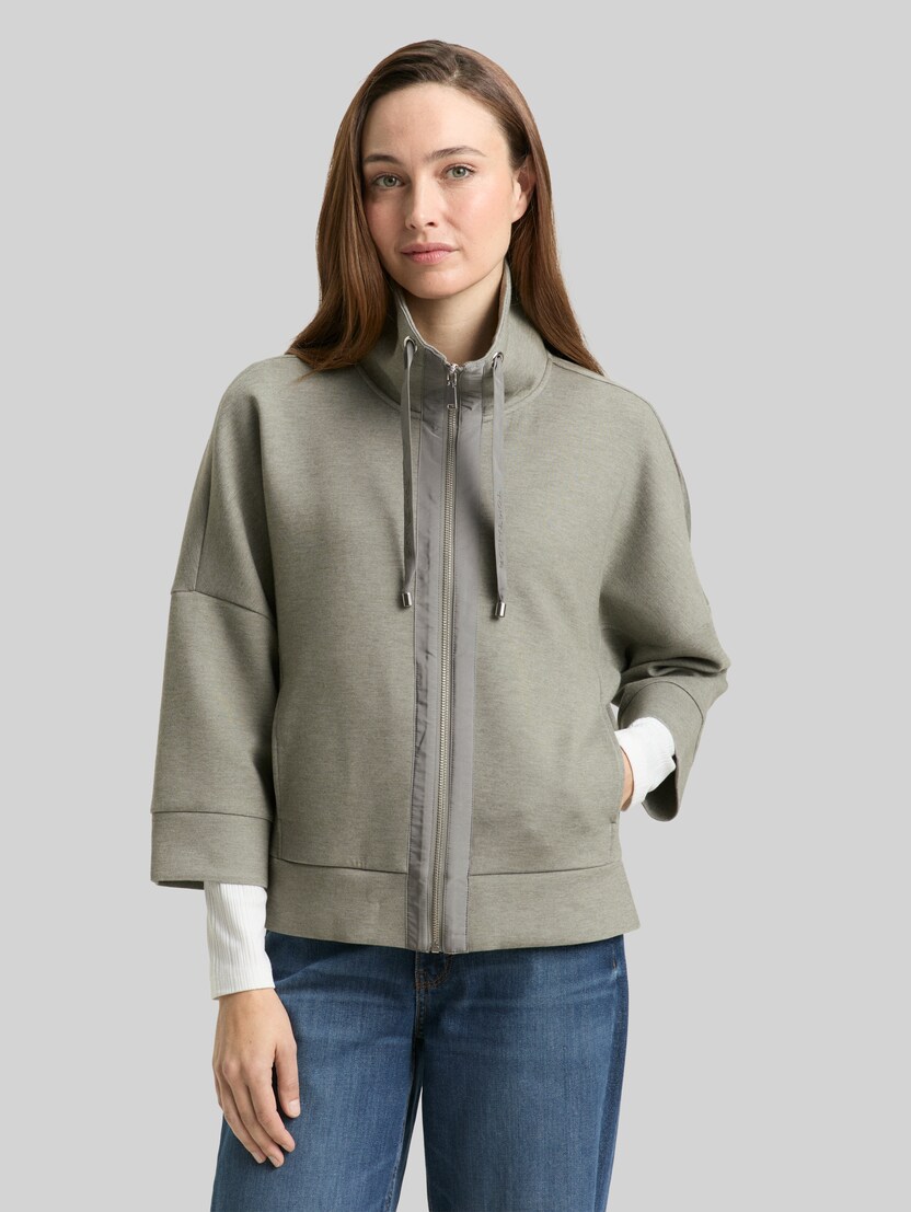Boxy Fit Scuba Sweatjacke von Women, cloudy green melange