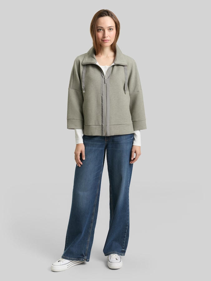 Boxy Fit Scuba Sweatjacke von Women, cloudy green melange