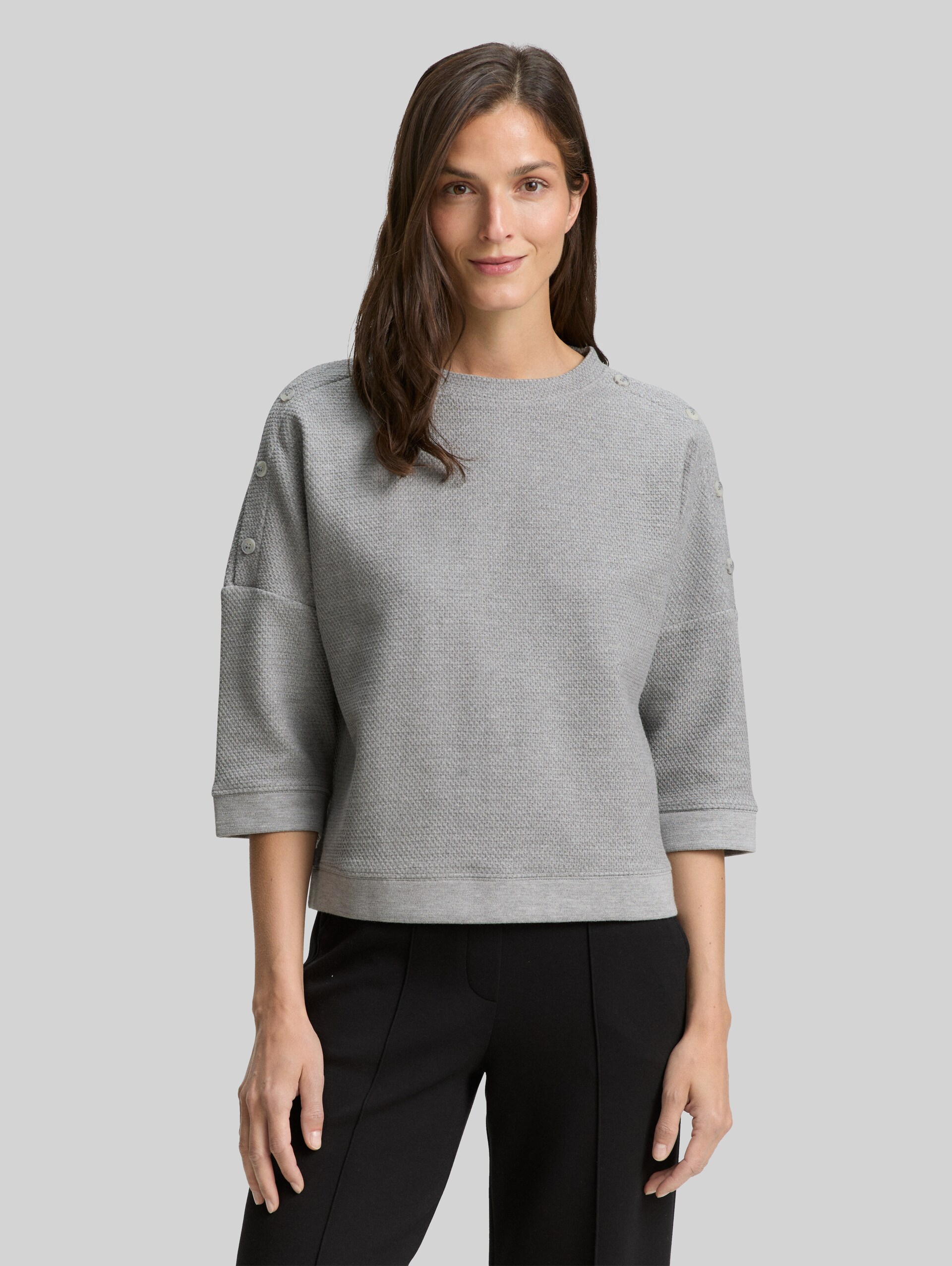 Sweatshirt with button details - medium silver grey melange - Neckline model front view