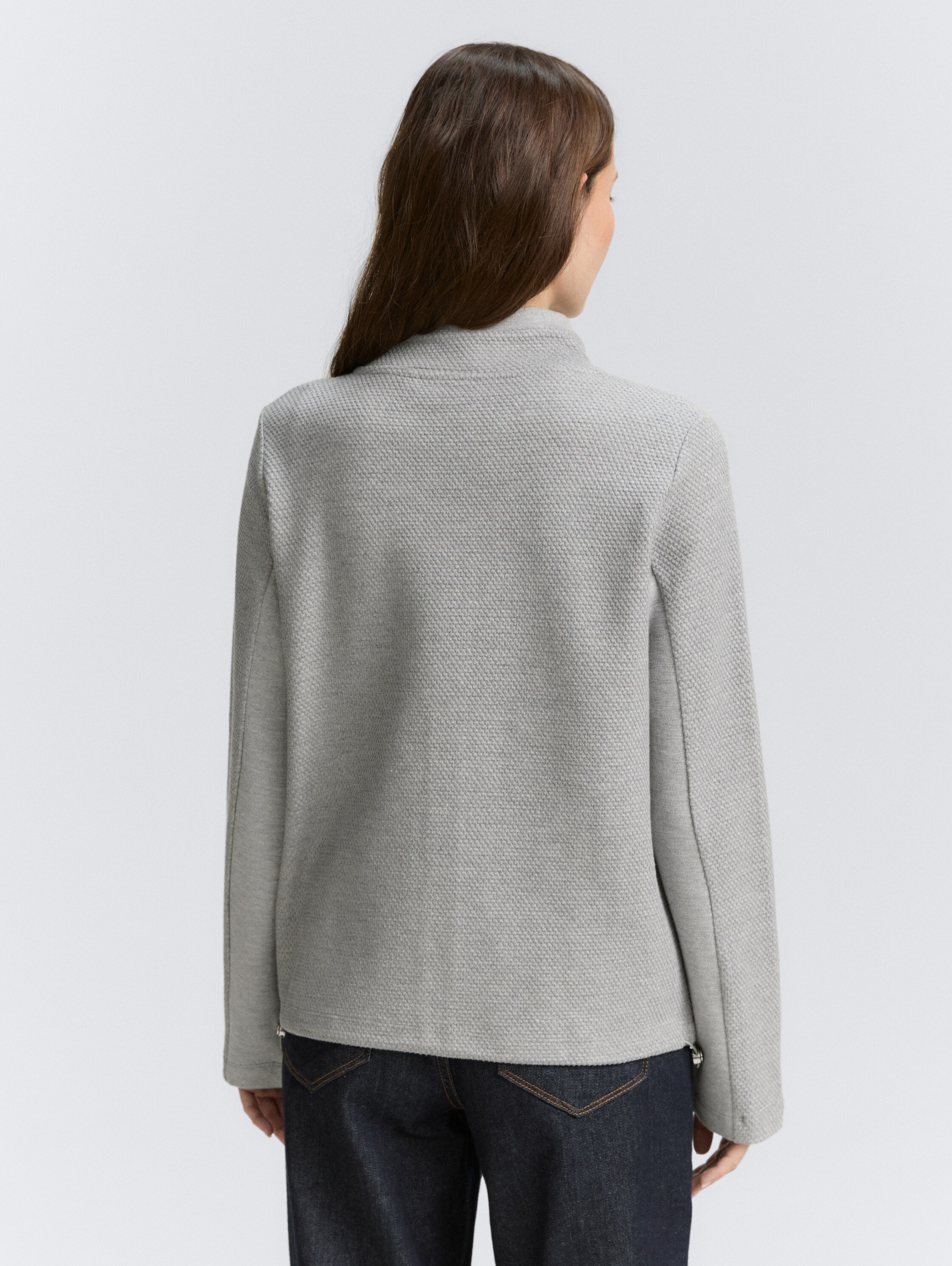 Sweat jacket with stand-up collar - medium_silver_grey_melange - 