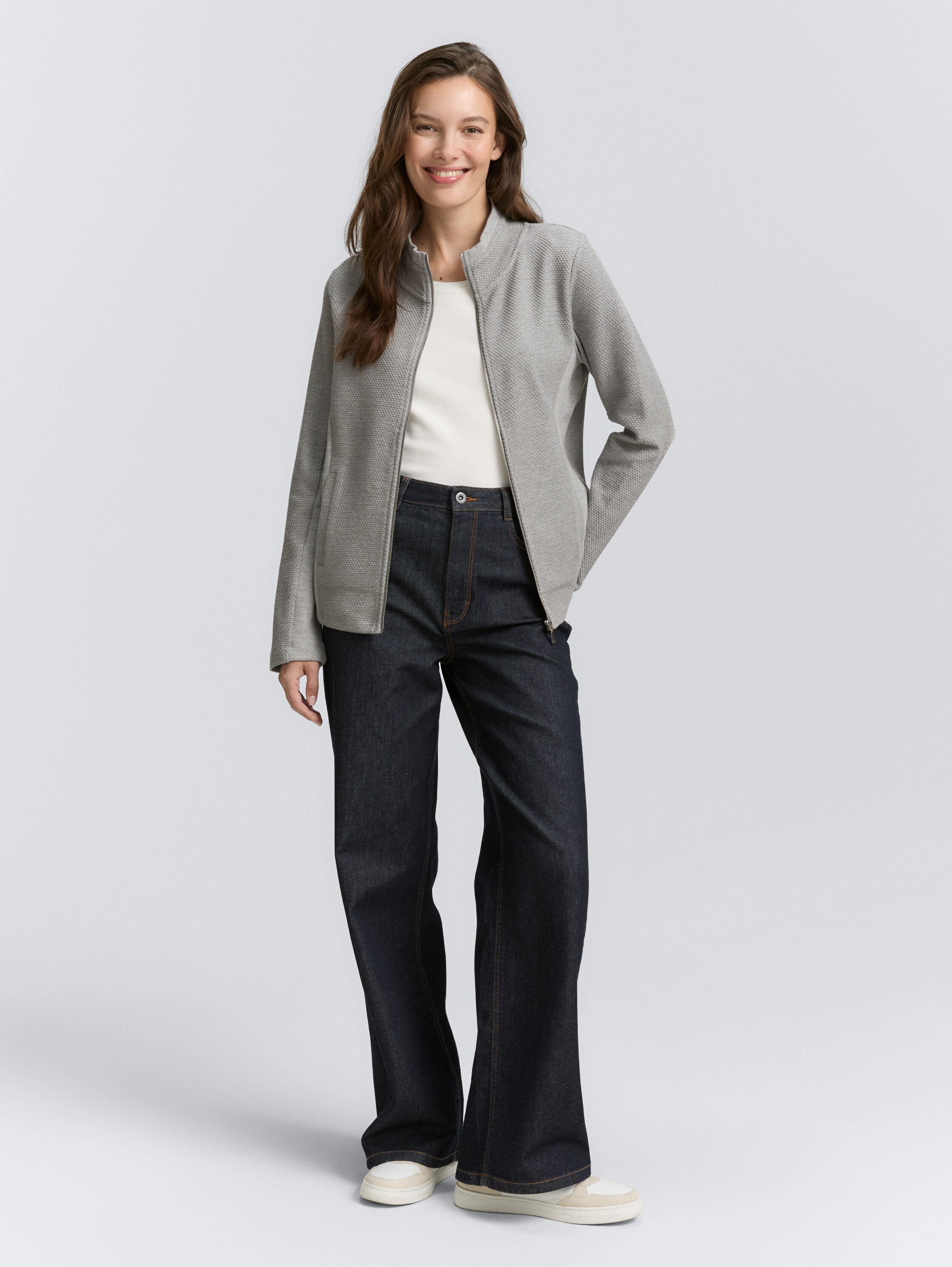 Sweat jacket with stand-up collar - medium_silver_grey_melange - 