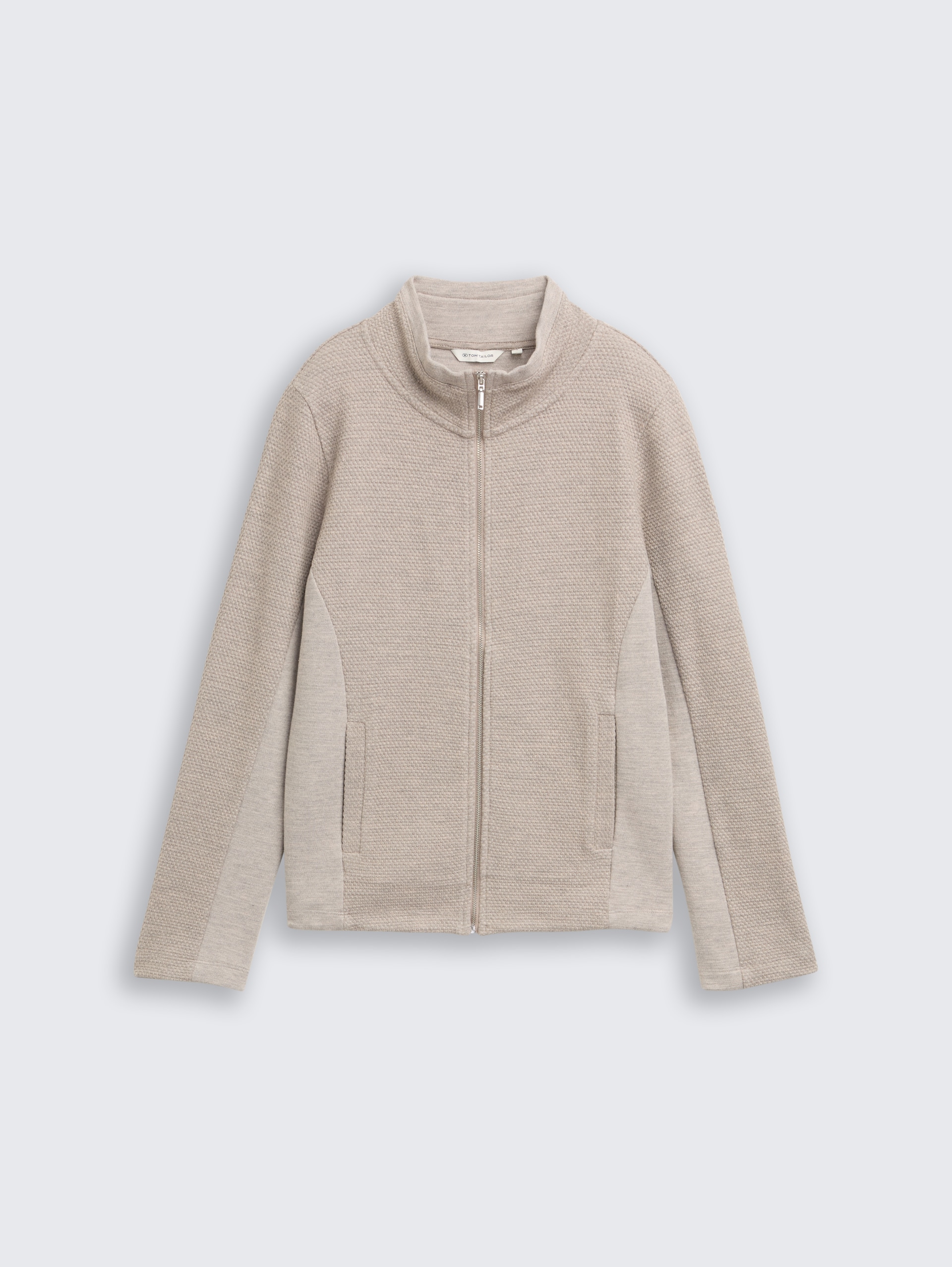 Sweatjack met opstaande kraag - soft taupe melange - Product vooraanzicht