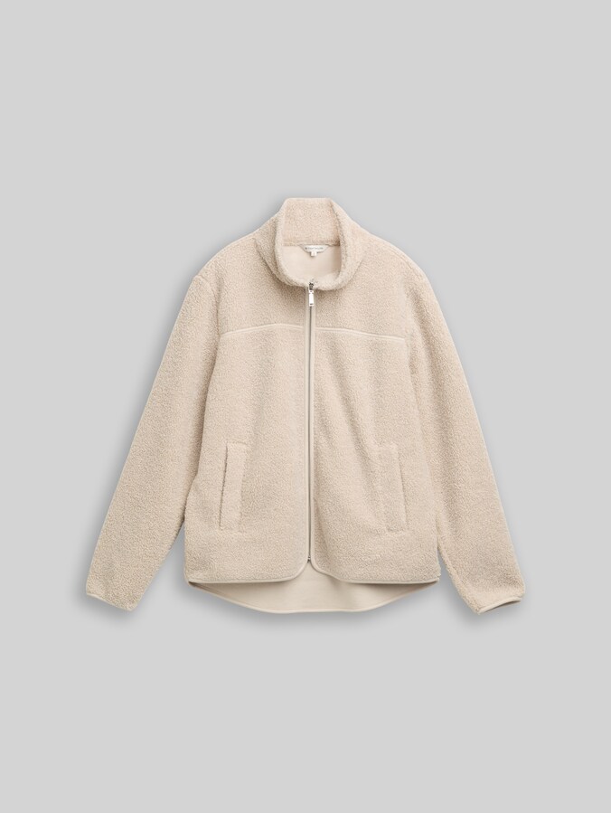 Teddy Sweatjacke mit Stehkragen von Women, soft taupe grey melange
