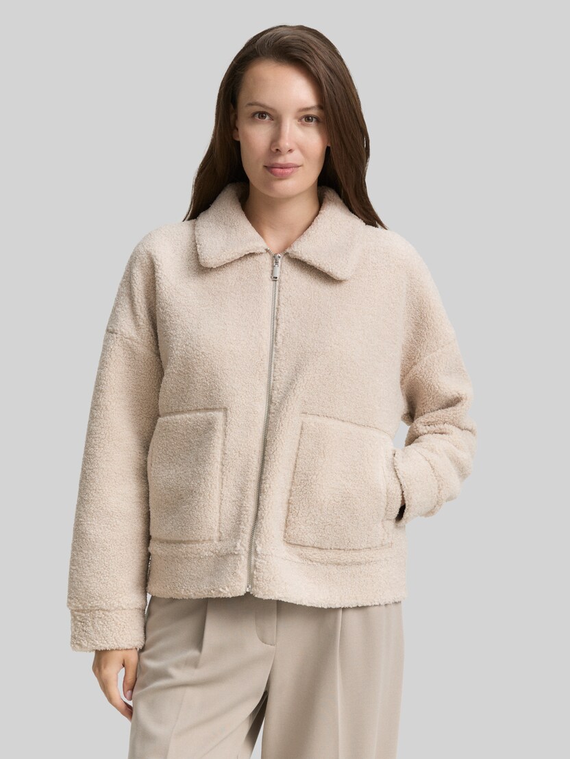 Sweatjacke aus Teddyfleece von Women, taupe grey melange