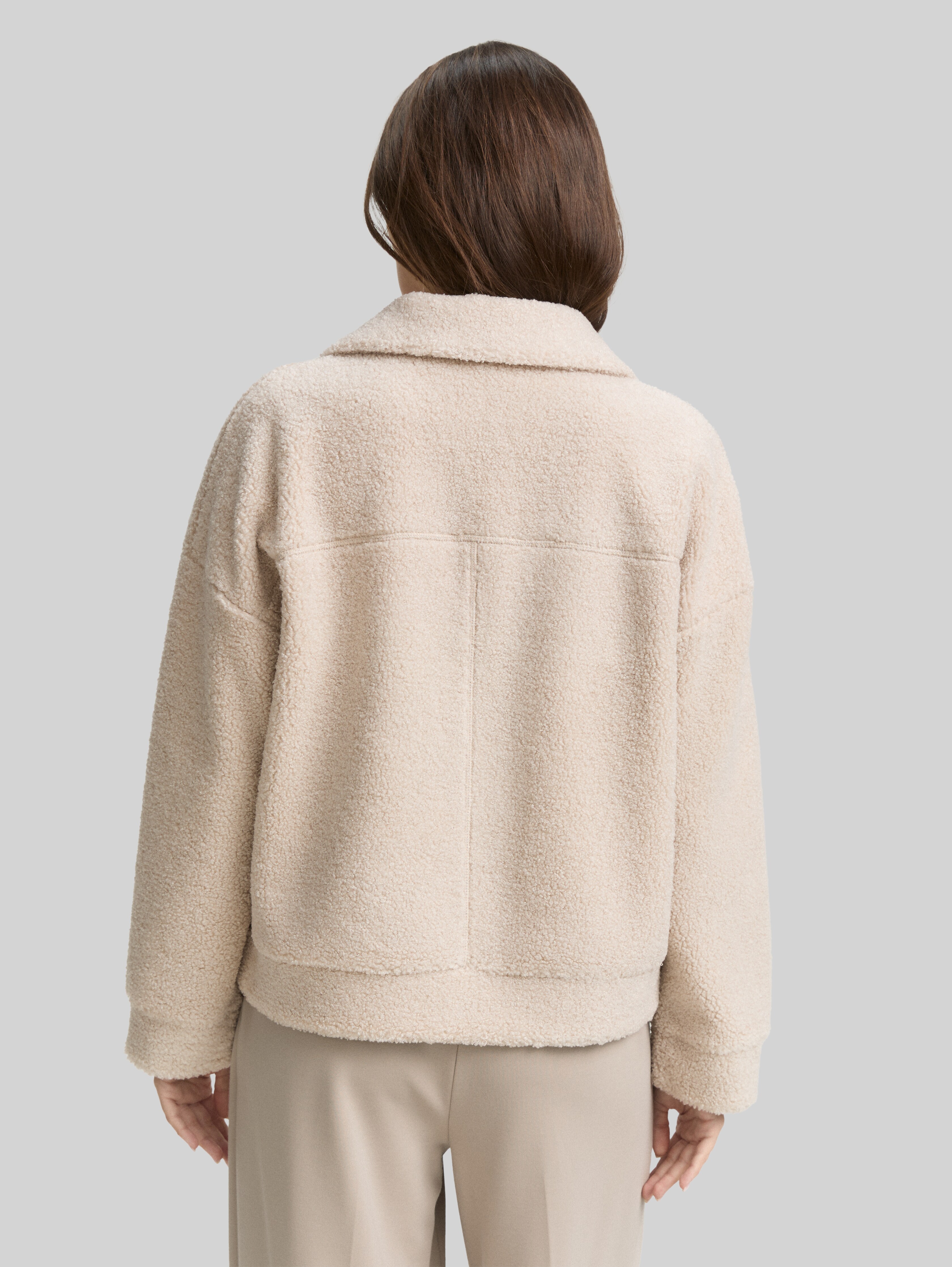 Sweat jacket made from teddy fleece in beige by Tom Tailor
