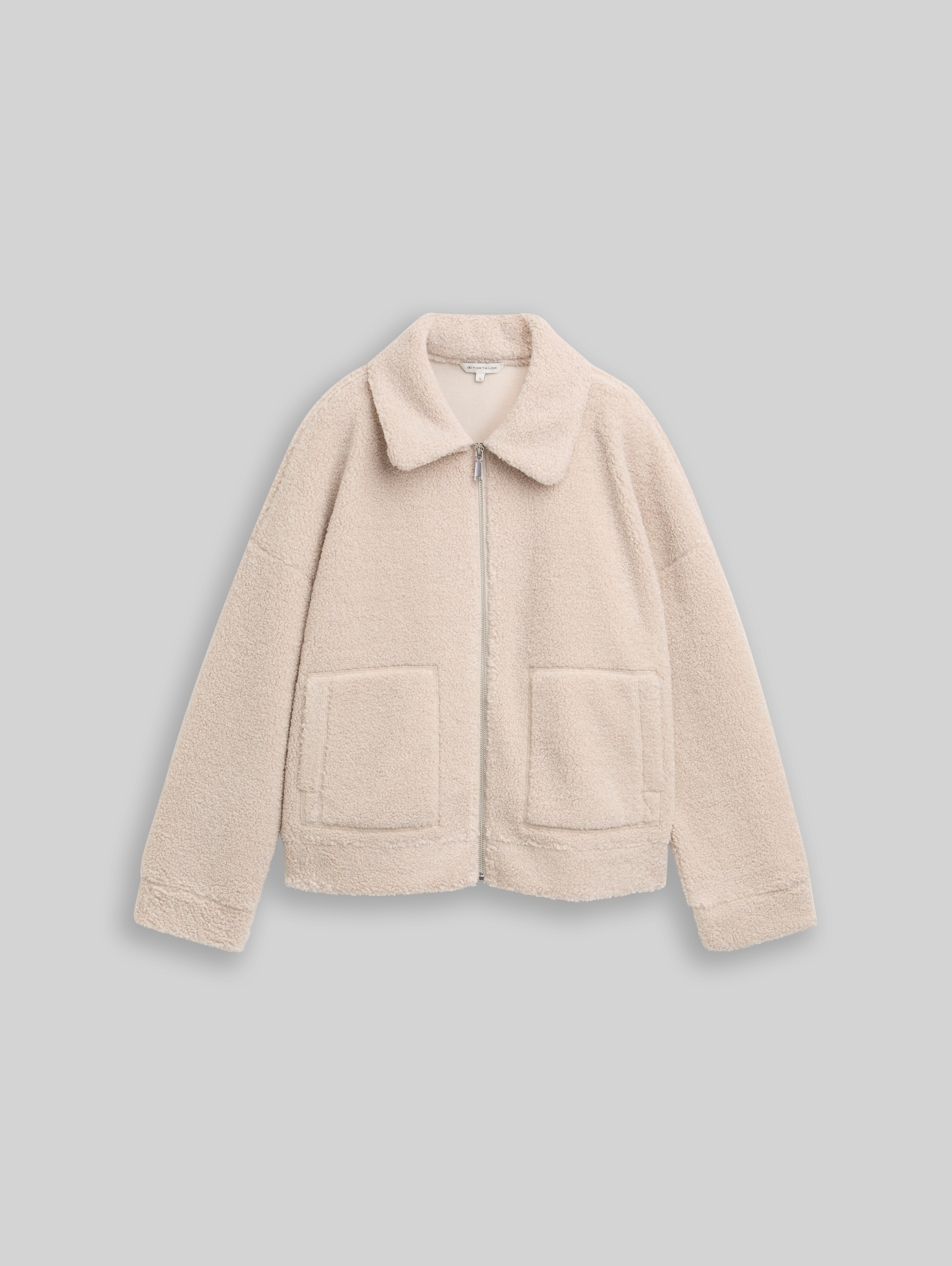 Teddy fleece sweatshirt jacket in beige by Tom Tailor