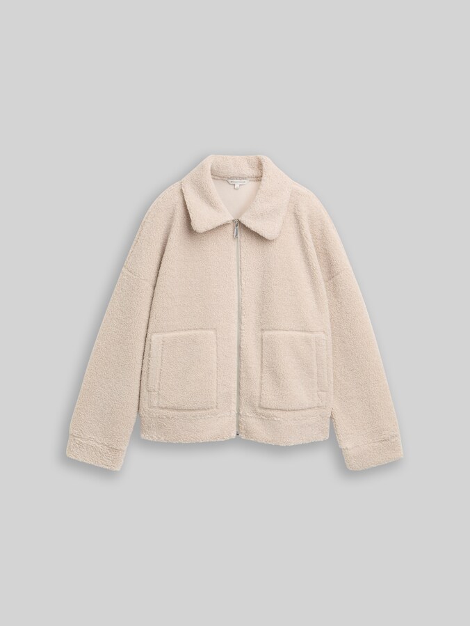 Sweatjacke aus Teddyfleece von Women, taupe grey melange