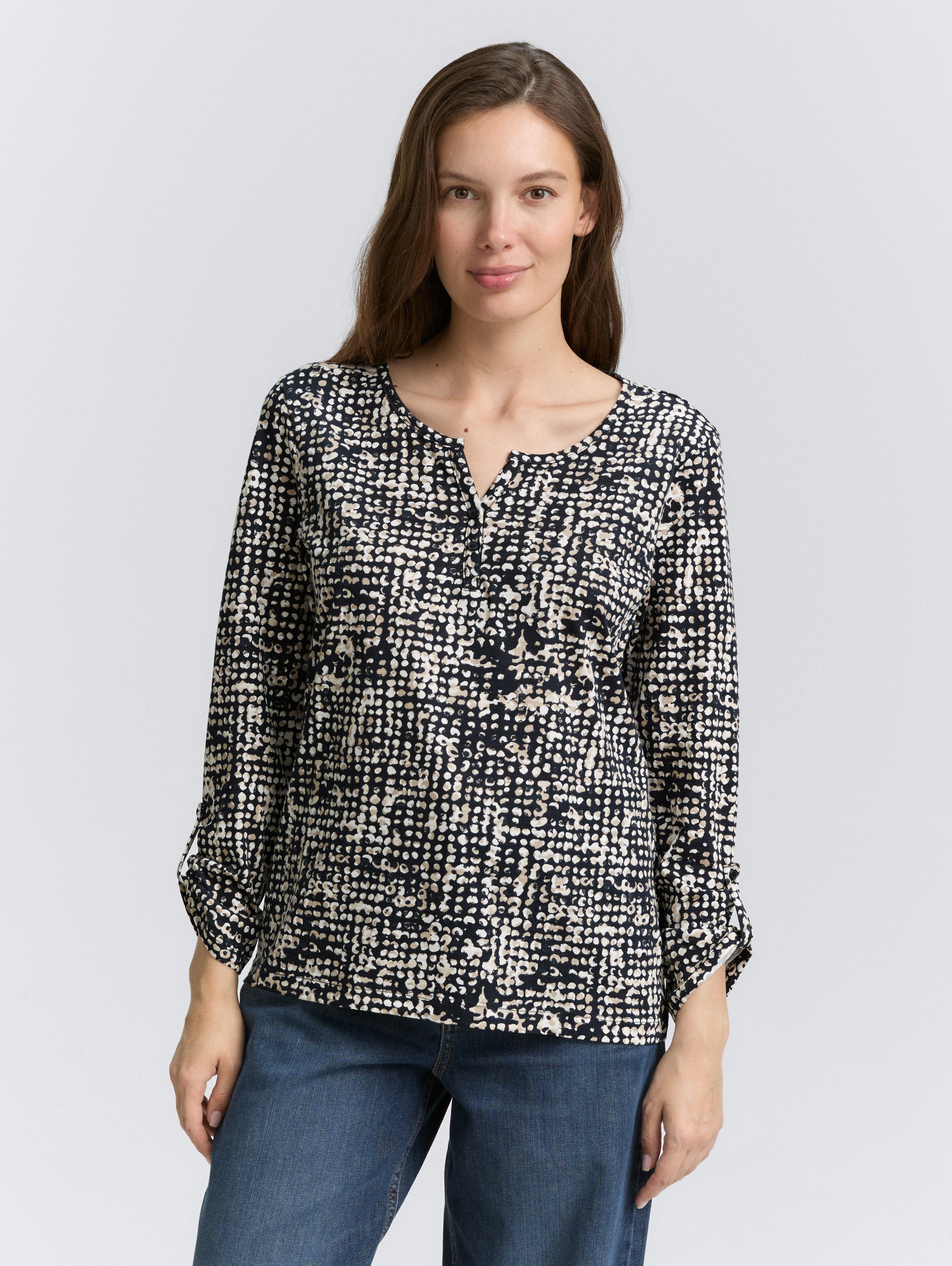 Henley Blusenshirt mit Muster von Women, navy abstract dot design
