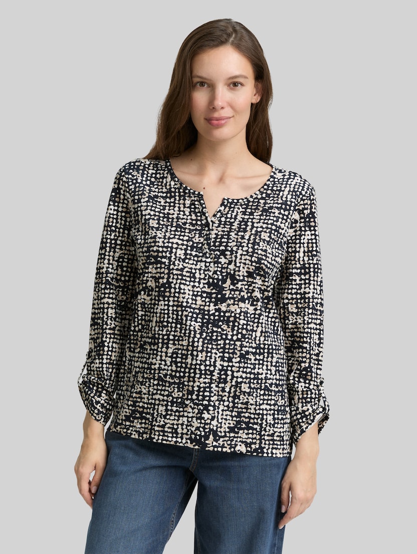 Henley Blusenshirt mit Muster von Women, navy abstract dot design