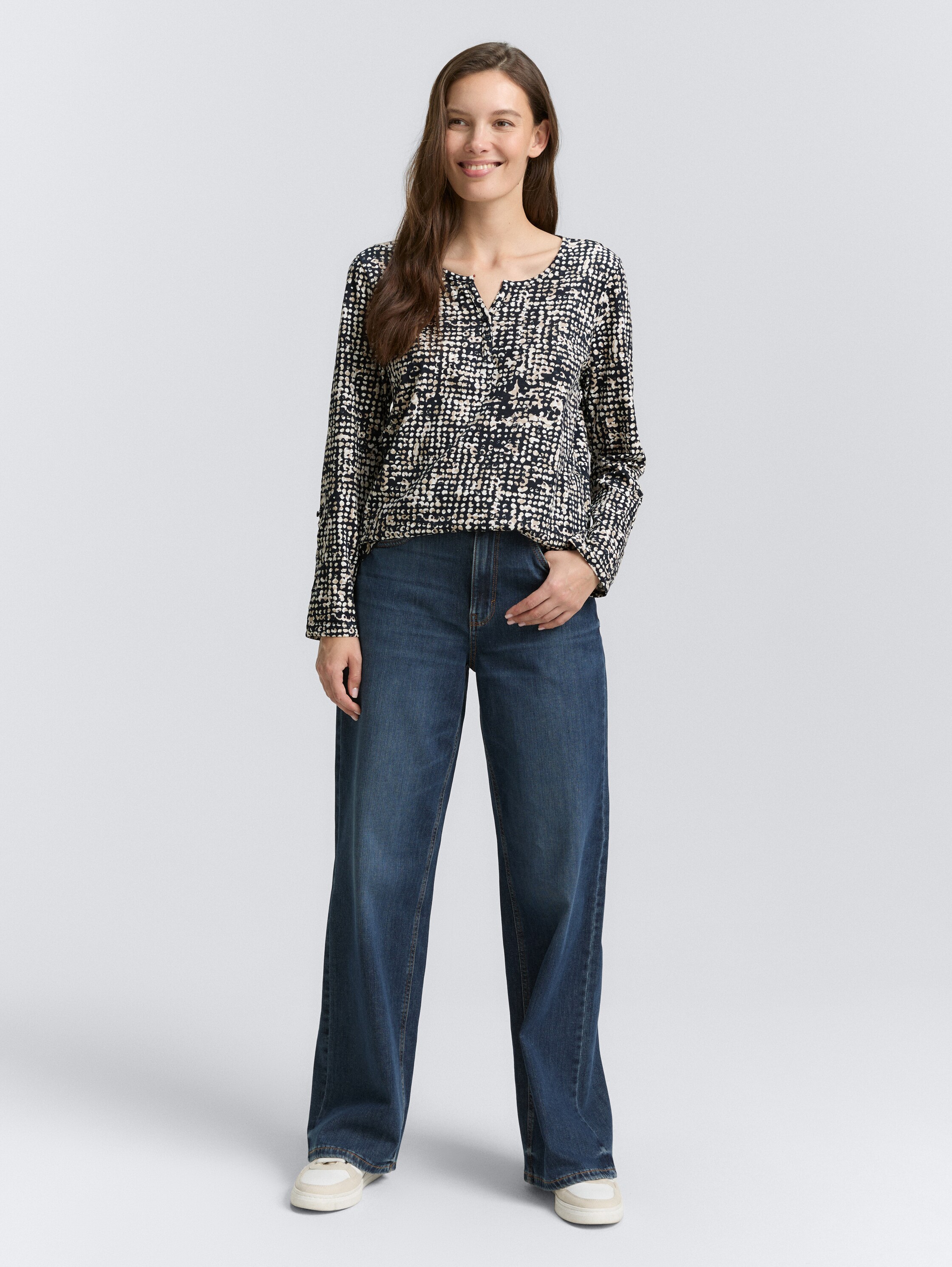 Henley Blusenshirt mit Muster - navy_abstract_dot_design - 