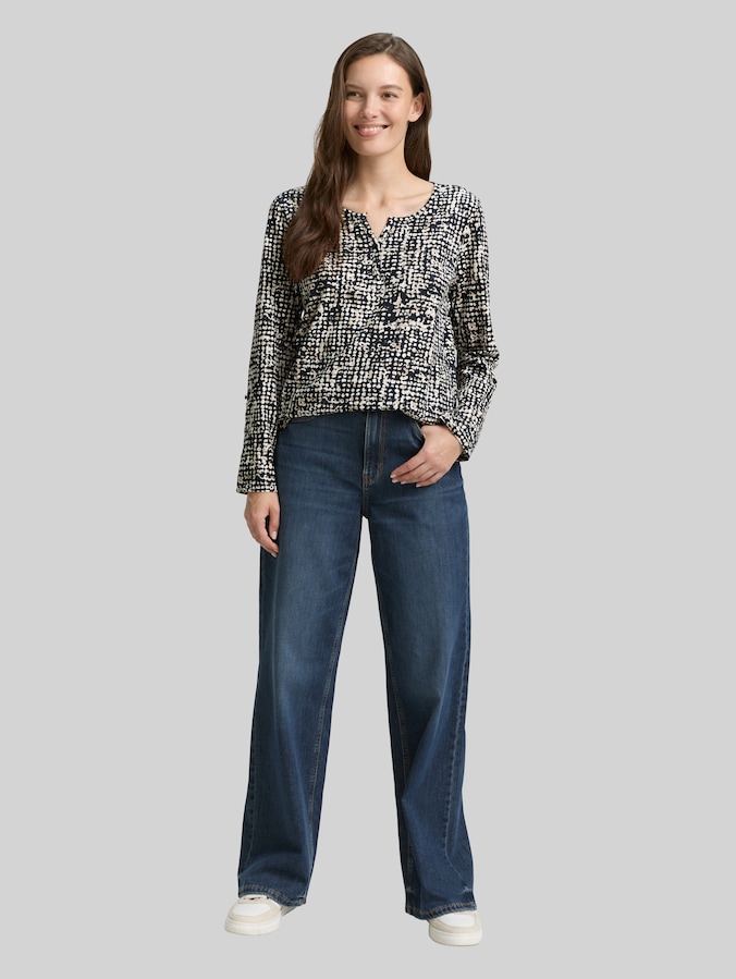 Henley Blusenshirt mit Muster von Women, navy abstract dot design