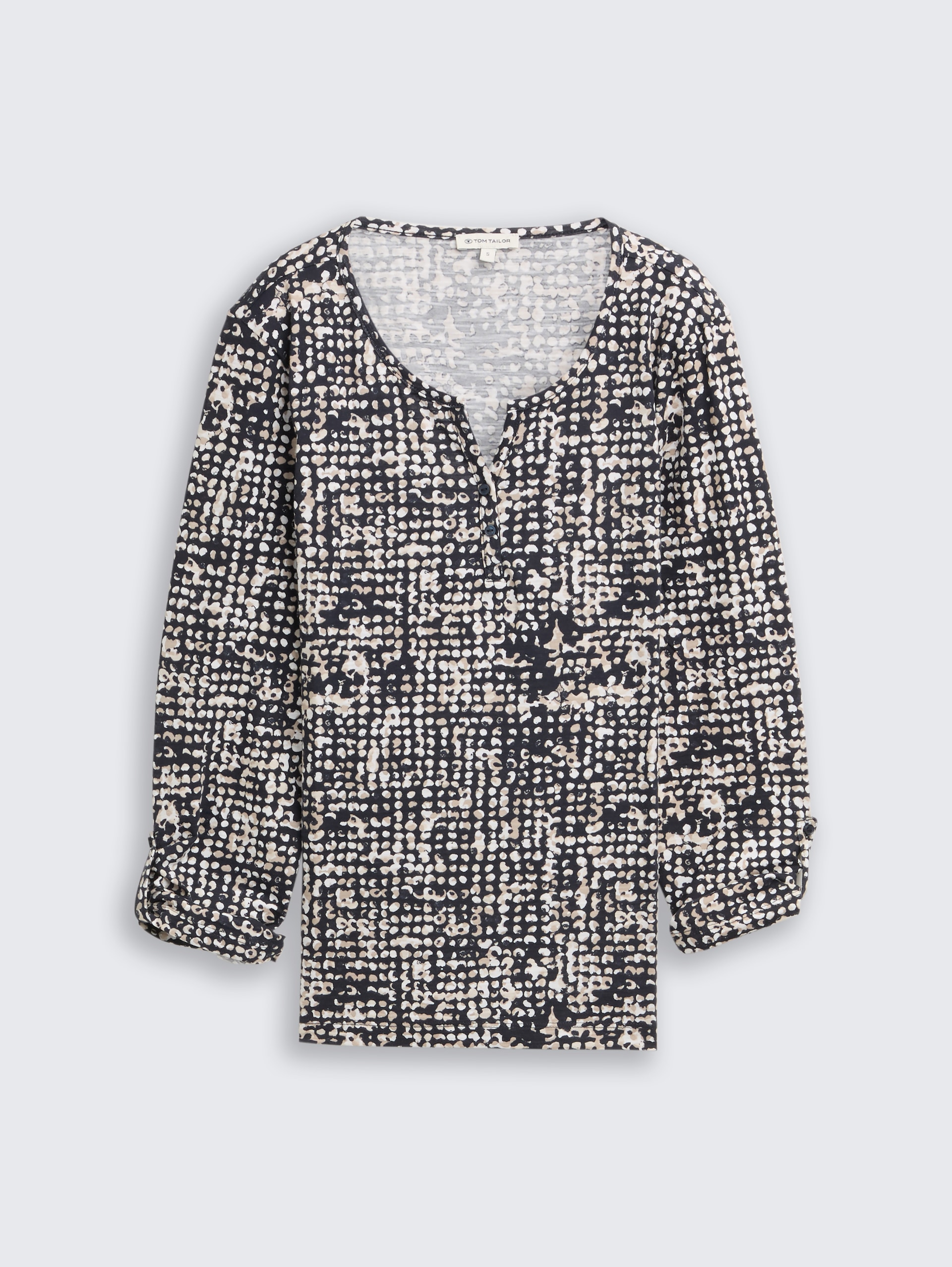 Henley-blouse met patroon - navy abstract dot design - Product vooraanzicht