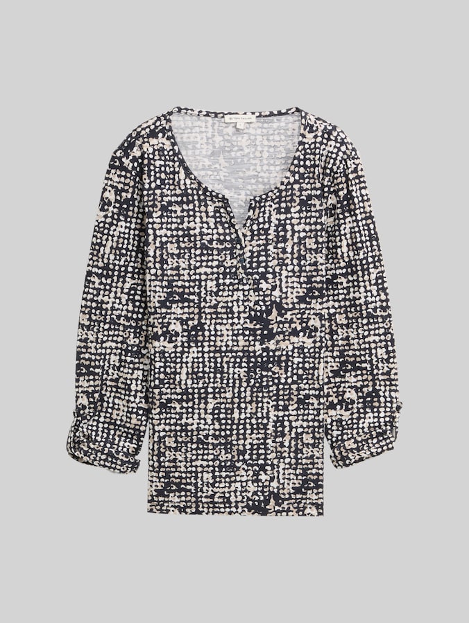Henley blouse shirt with pattern by Women, navy abstract dot design