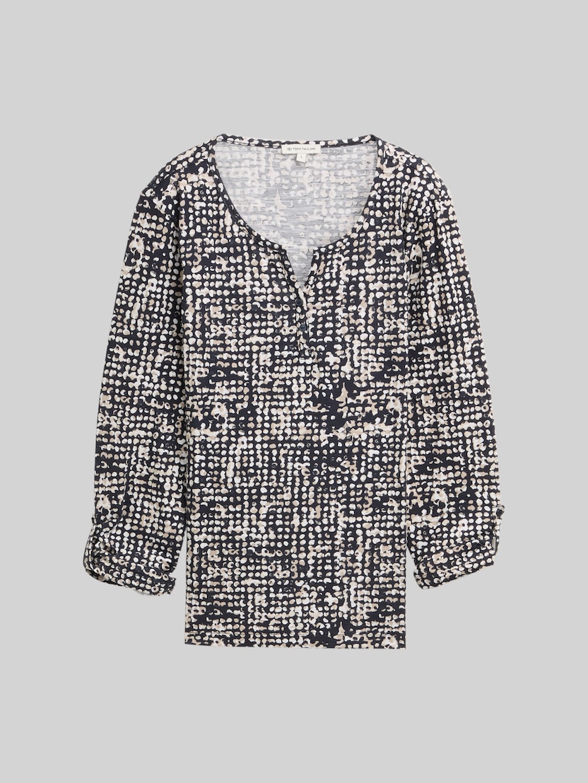 Henley blouse shirt with pattern by Women, navy abstract dot design