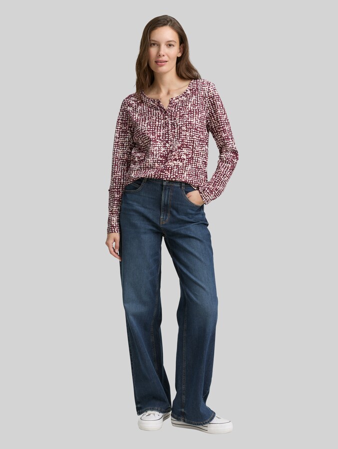 Henley-blouse met patroon door Women, dark red abstract dot design