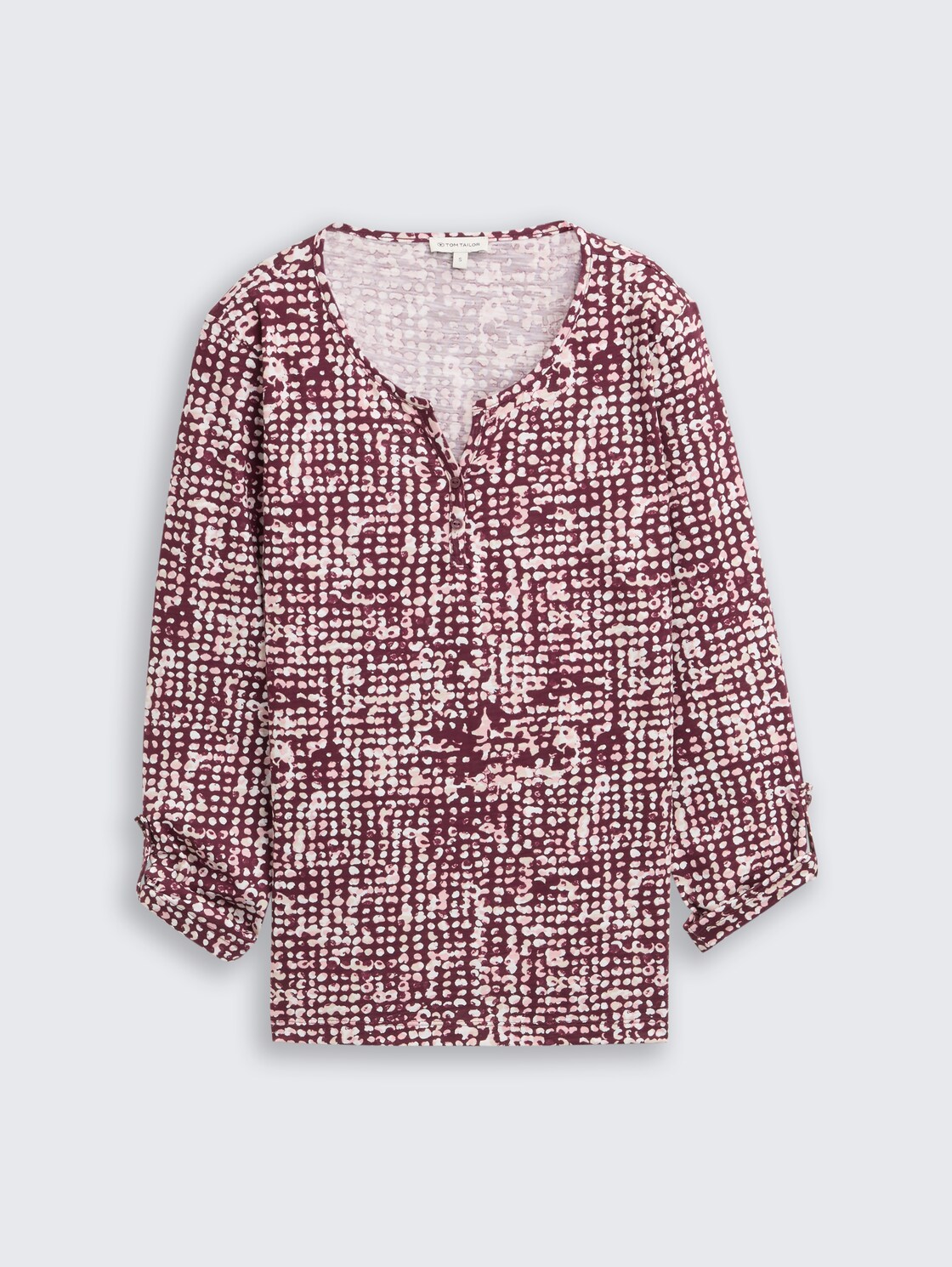 Henley Blusenshirt mit Muster - dark red abstract dot design - Vorder-Produkt-Ansicht