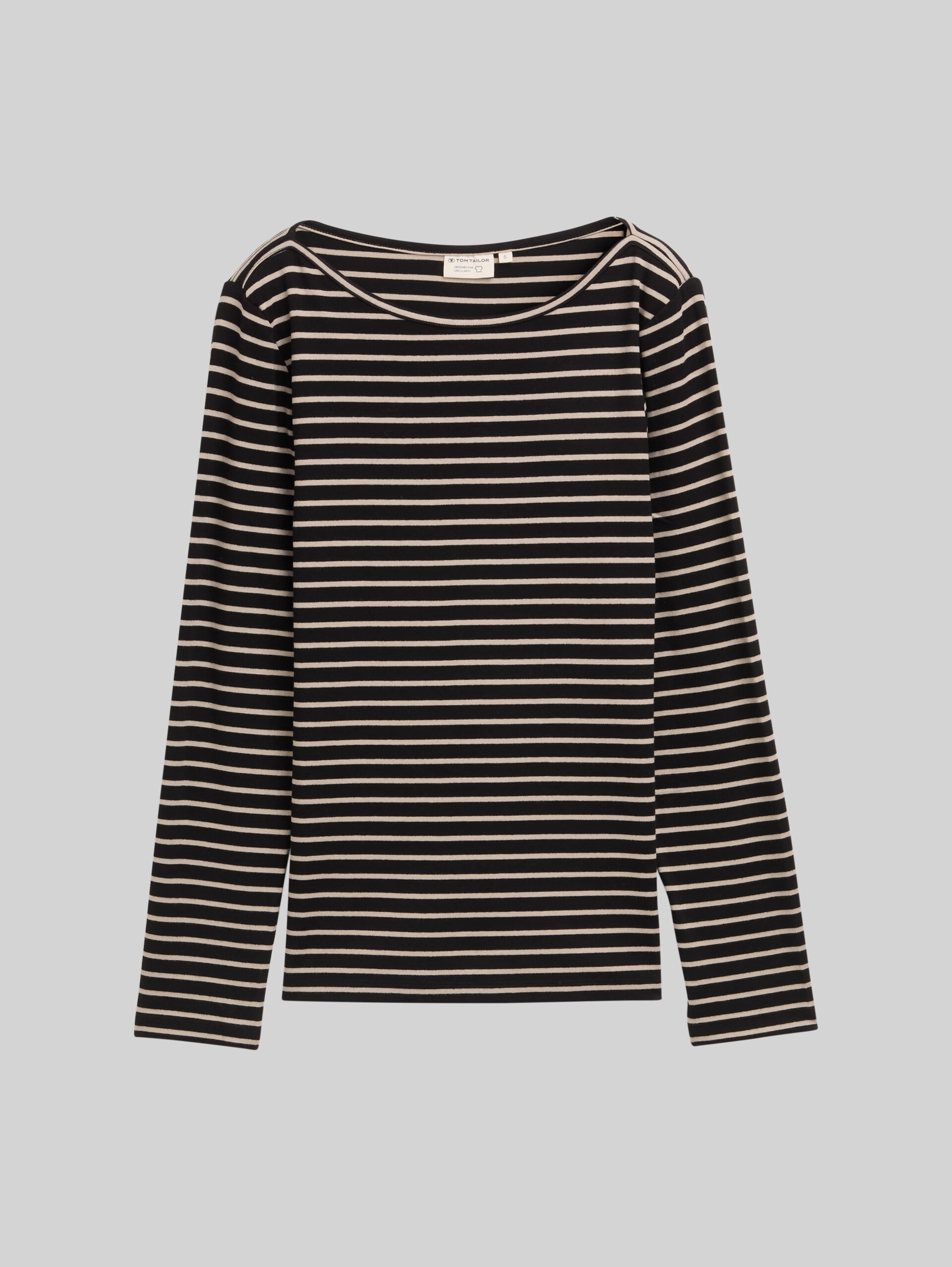 Long-sleeved shirt with striped pattern - black taupe tee stripe - Front product view