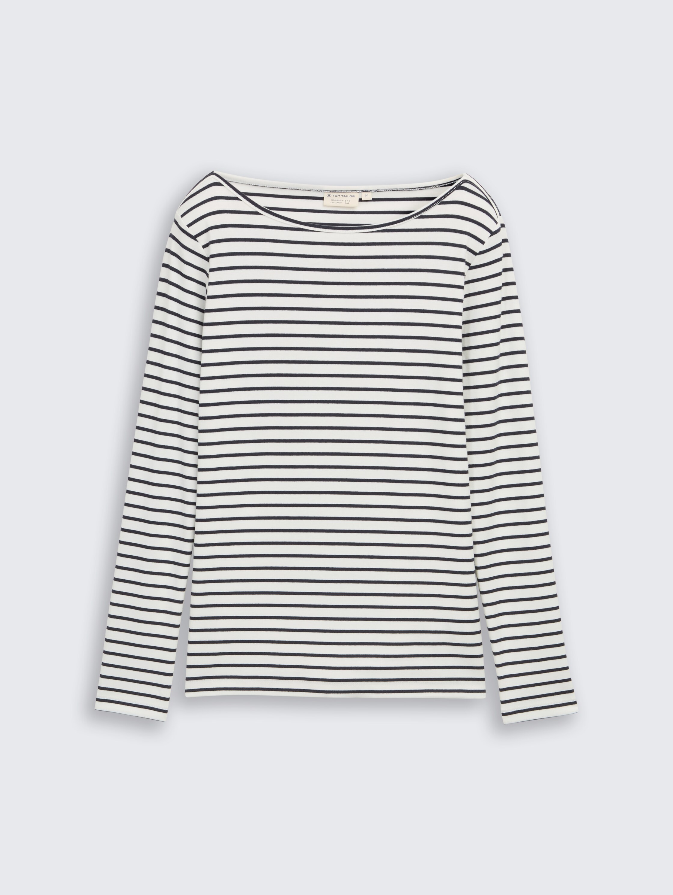 Long-sleeved shirt with striped pattern - offwhite_navy_tee_stripe - 