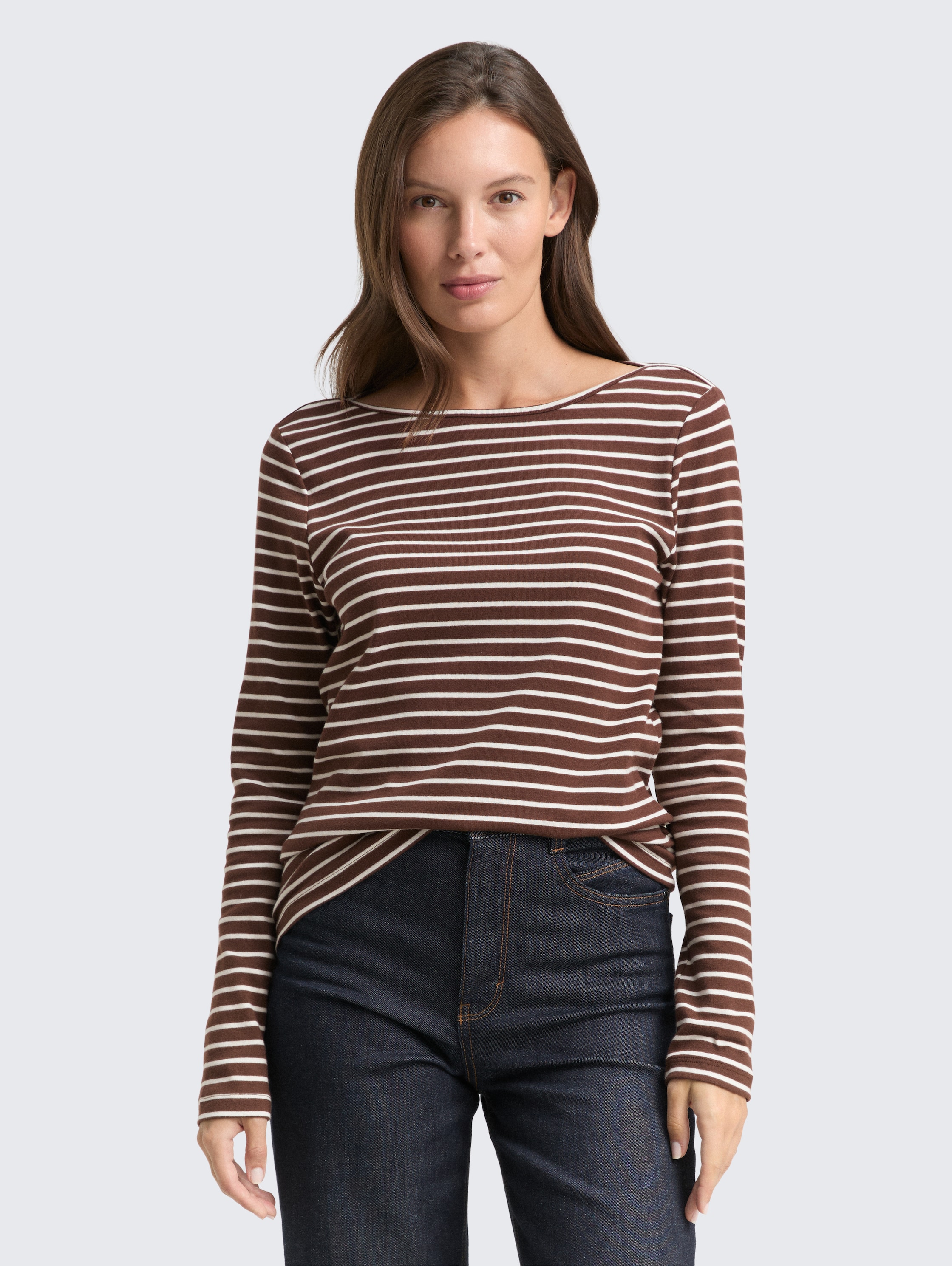 Shirt met lange mouwen en streepjesmotief - brown_offwhite_tee_stripe - 