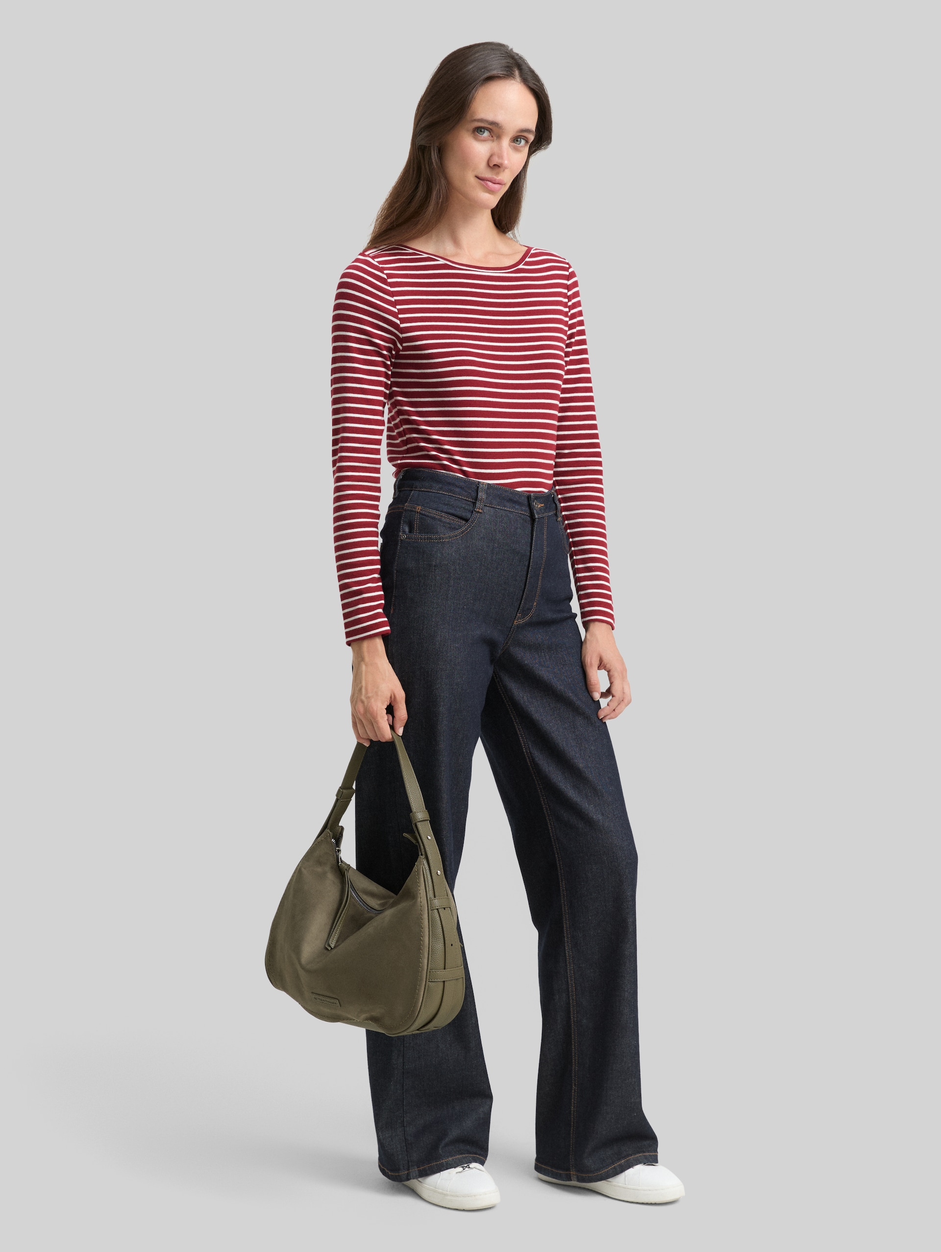 T-shirt met lange mouwen en streepmotief - red offwhite stripe - Model vooraanzicht