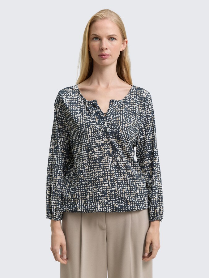 Crinkle blouse met patroon door Women, navy abstract dot design
