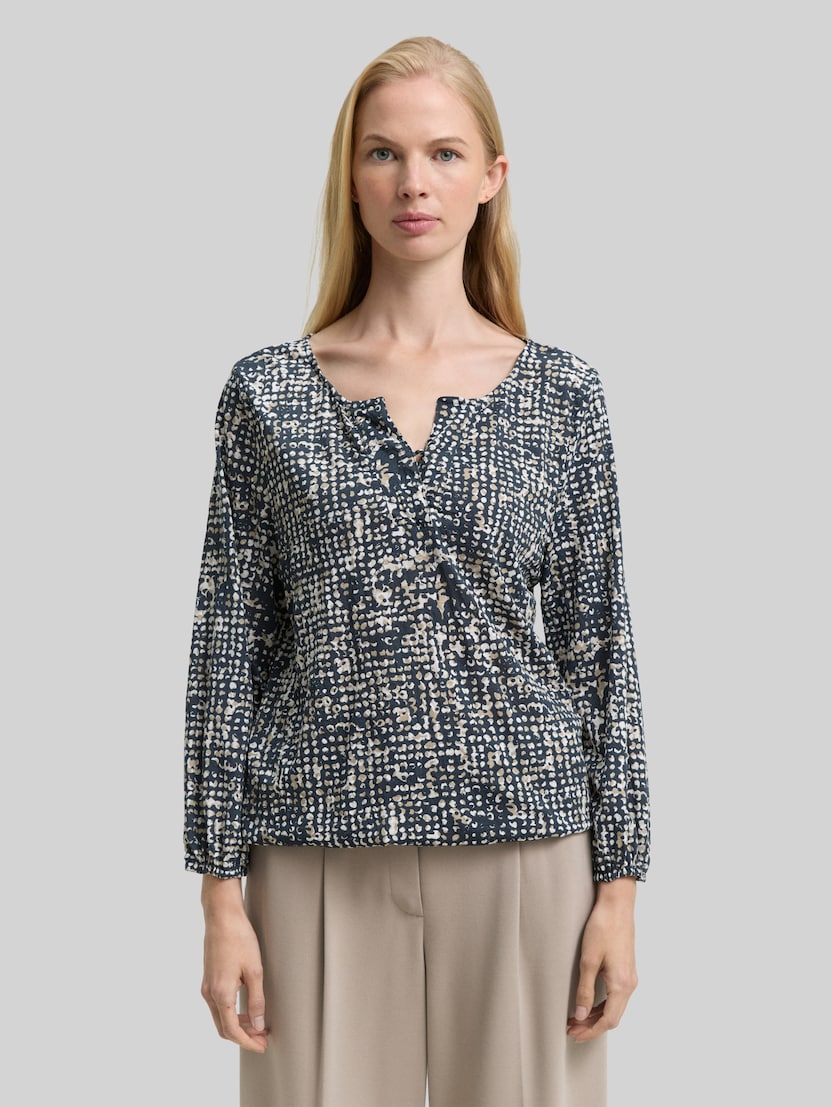 Crinkle Blusenshirt mit Muster von Women, navy abstract dot design
