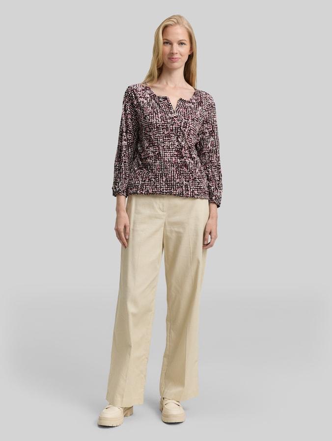 Crinkle blouse met patroon door Women, dark red abstract dot design