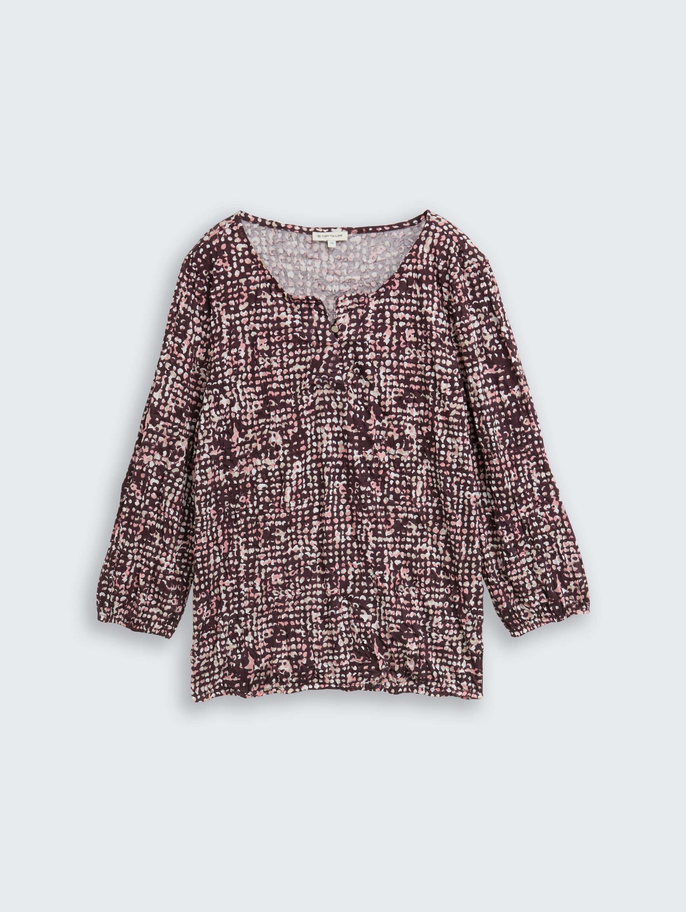 Crinkle Blusenshirt mit Muster - dark_red_abstract_dot_design - 