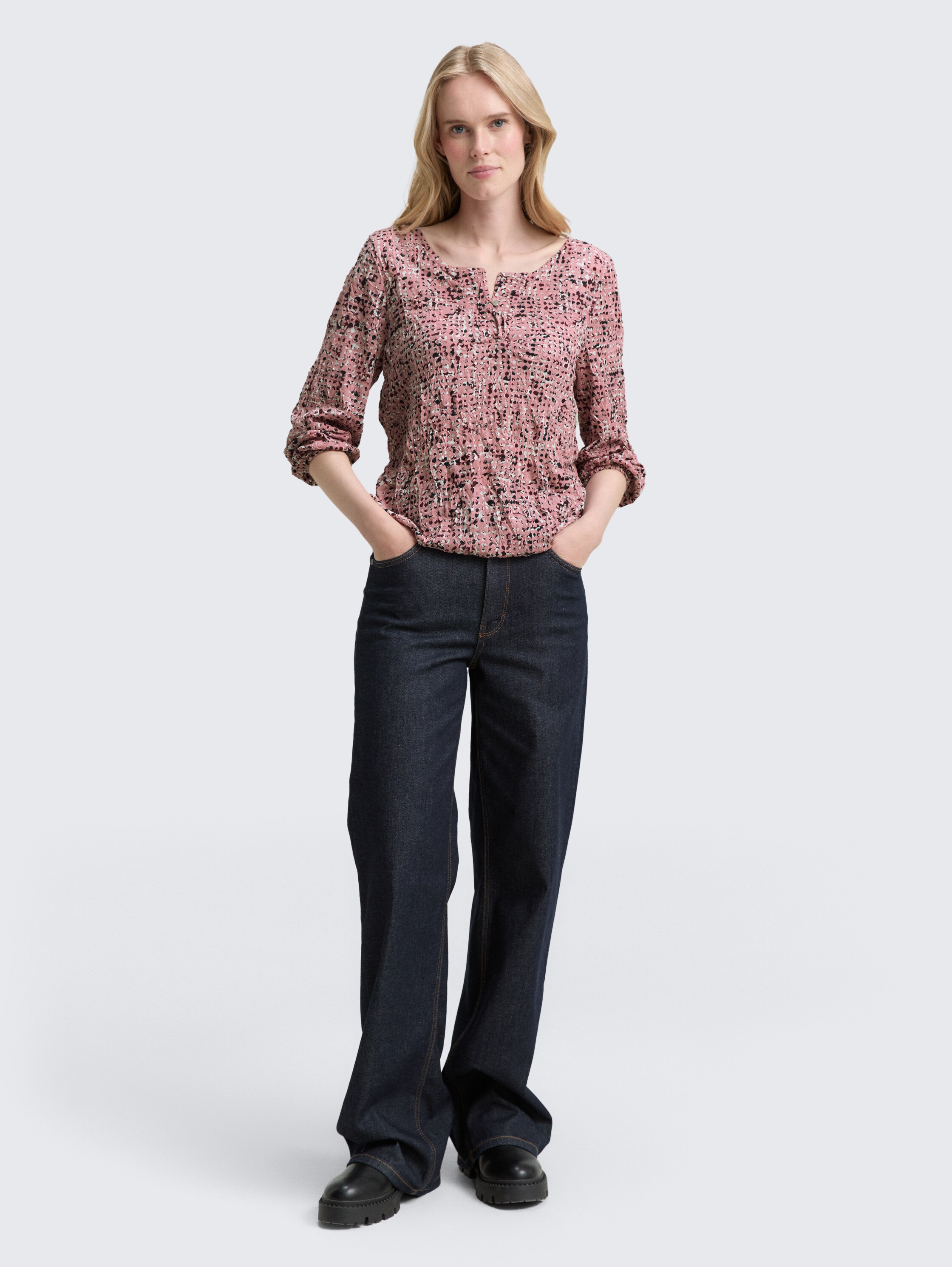 Crinkle Blusenshirt mit Muster - rose_abstract_dot_design - 