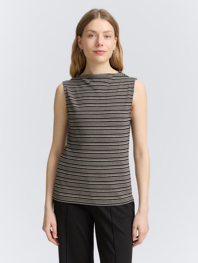 Jacquard top met opstaande kraag door Women, black knit structure stripe