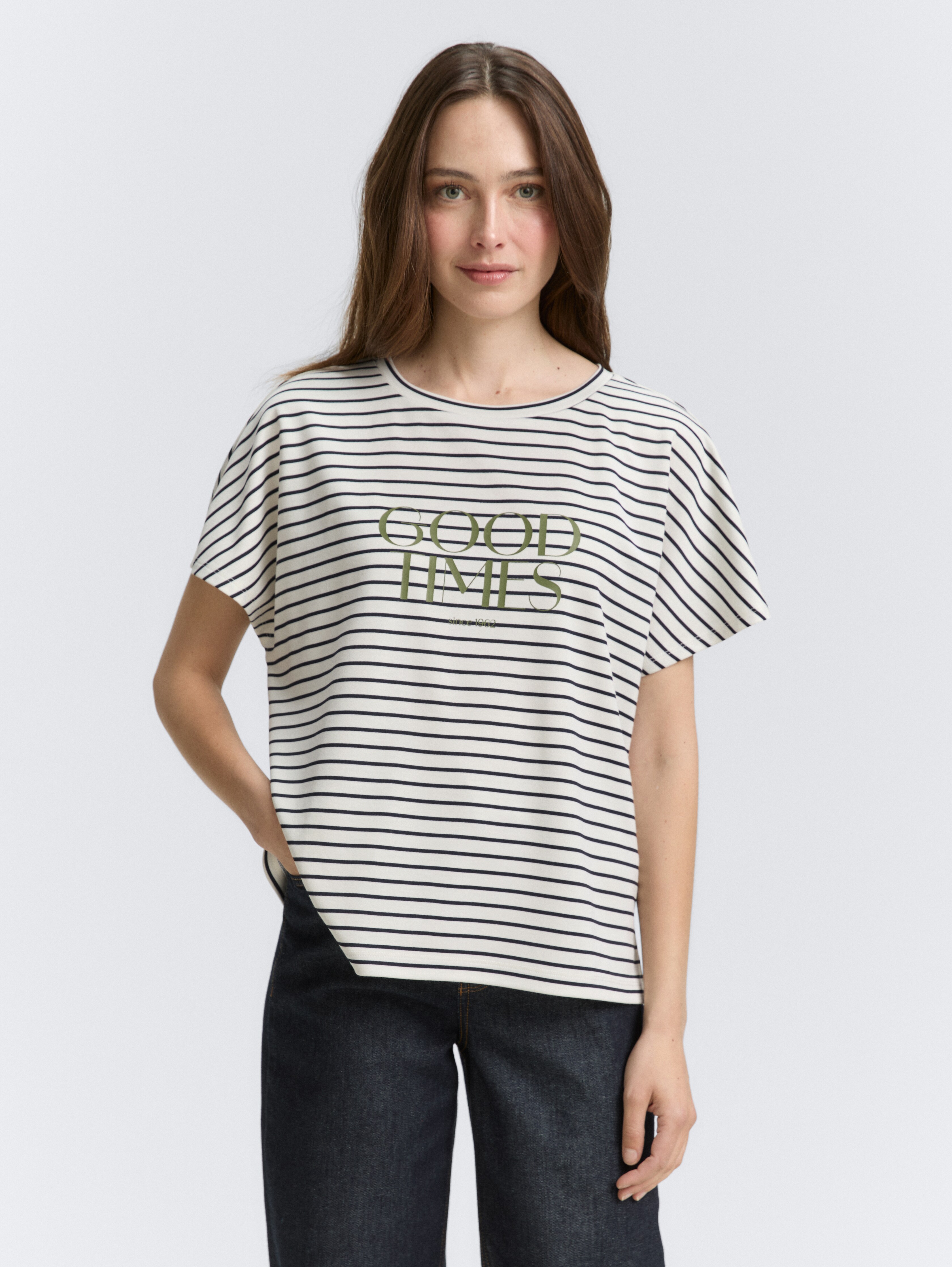 T-Shirt mit Streifenmuster von Women, offwhite navy tee stripe