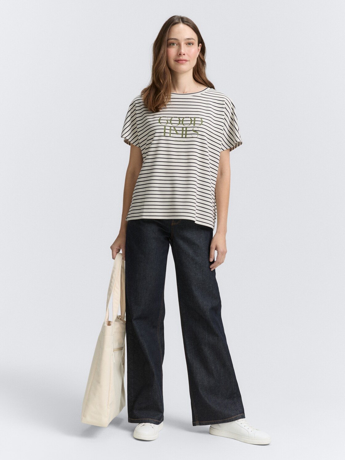 T-Shirt mit Streifenmuster - offwhite navy tee stripe - Model-Vorderansicht