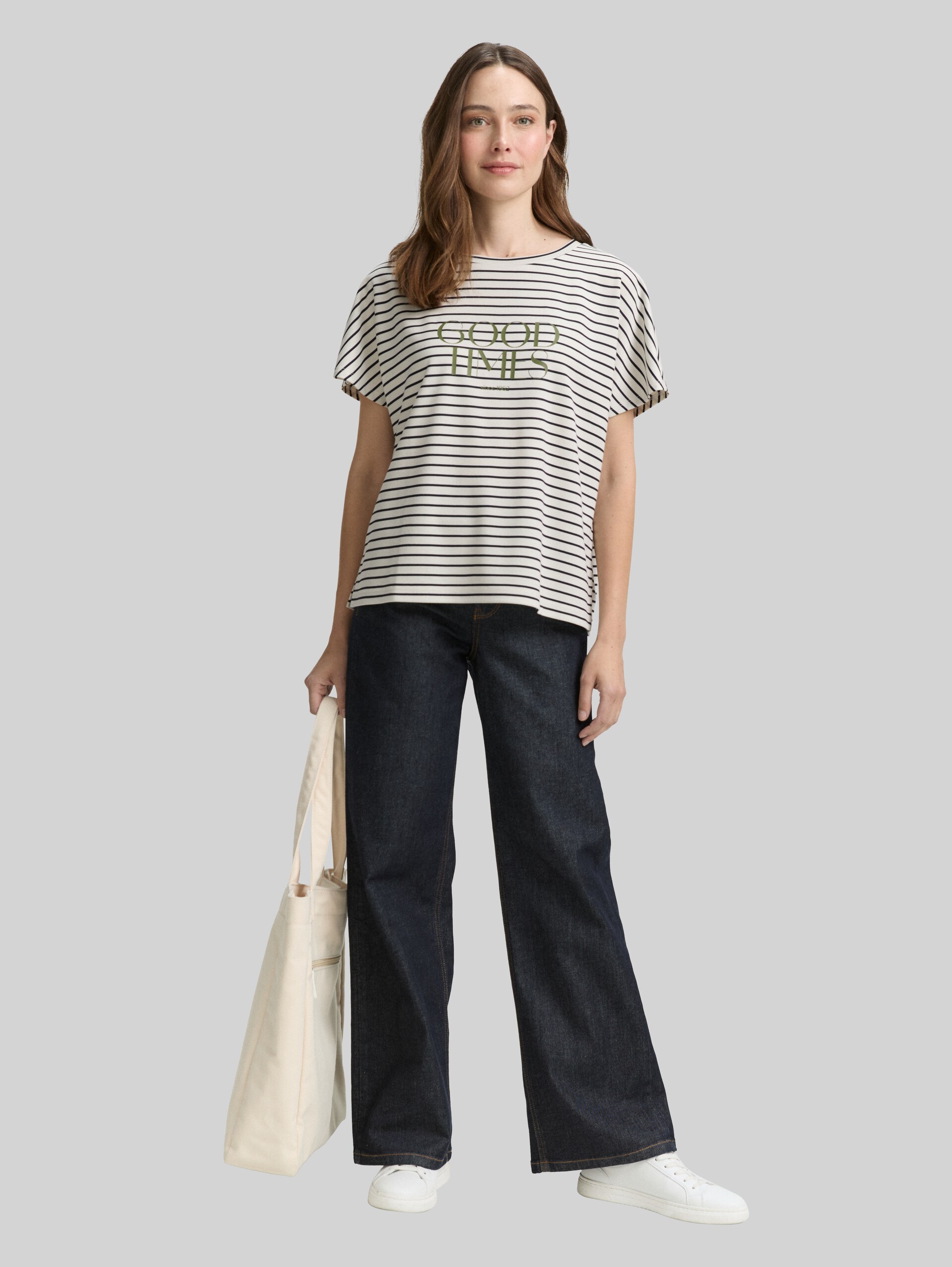T-shirt with striped pattern - offwhite navy tee stripe - Model front view