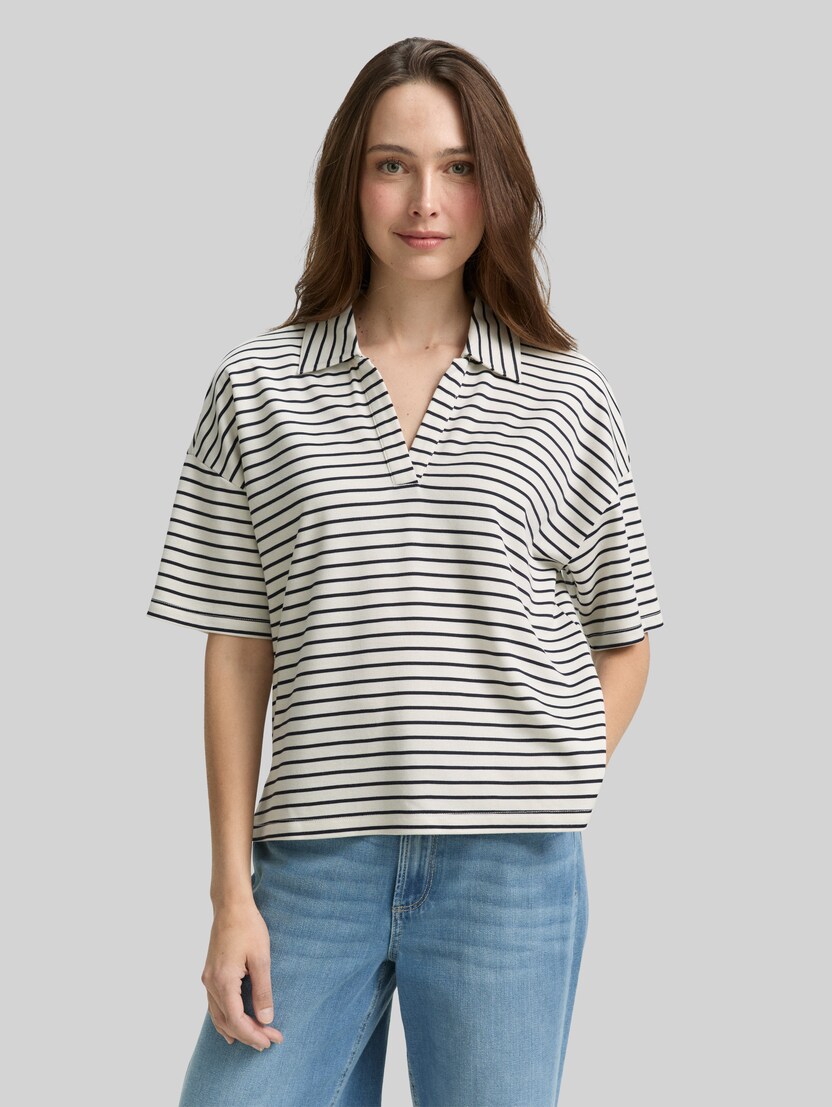Boxy Fit T-Shirt mit Polokragen von Women, offwhite navy tee stripe